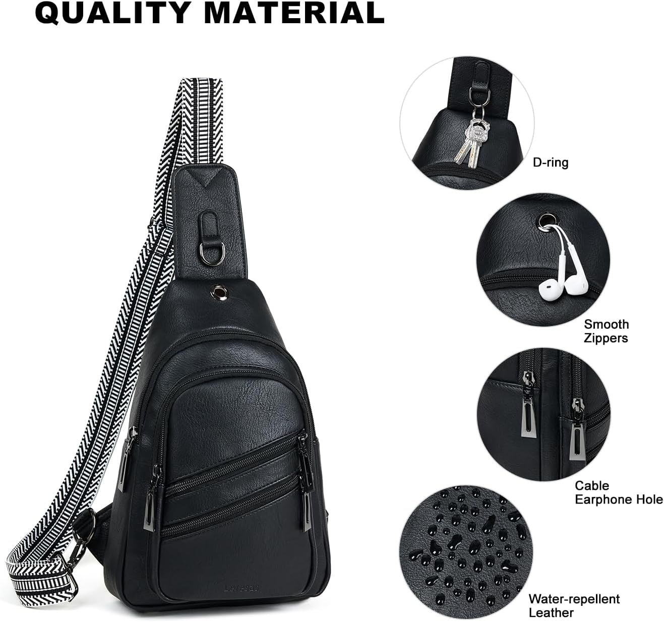 7L Crossboydy Sling Bag for Women Vegan Leather Crossbody Purse Fanny Pack Chest Bag for Travel,Black - Image 7