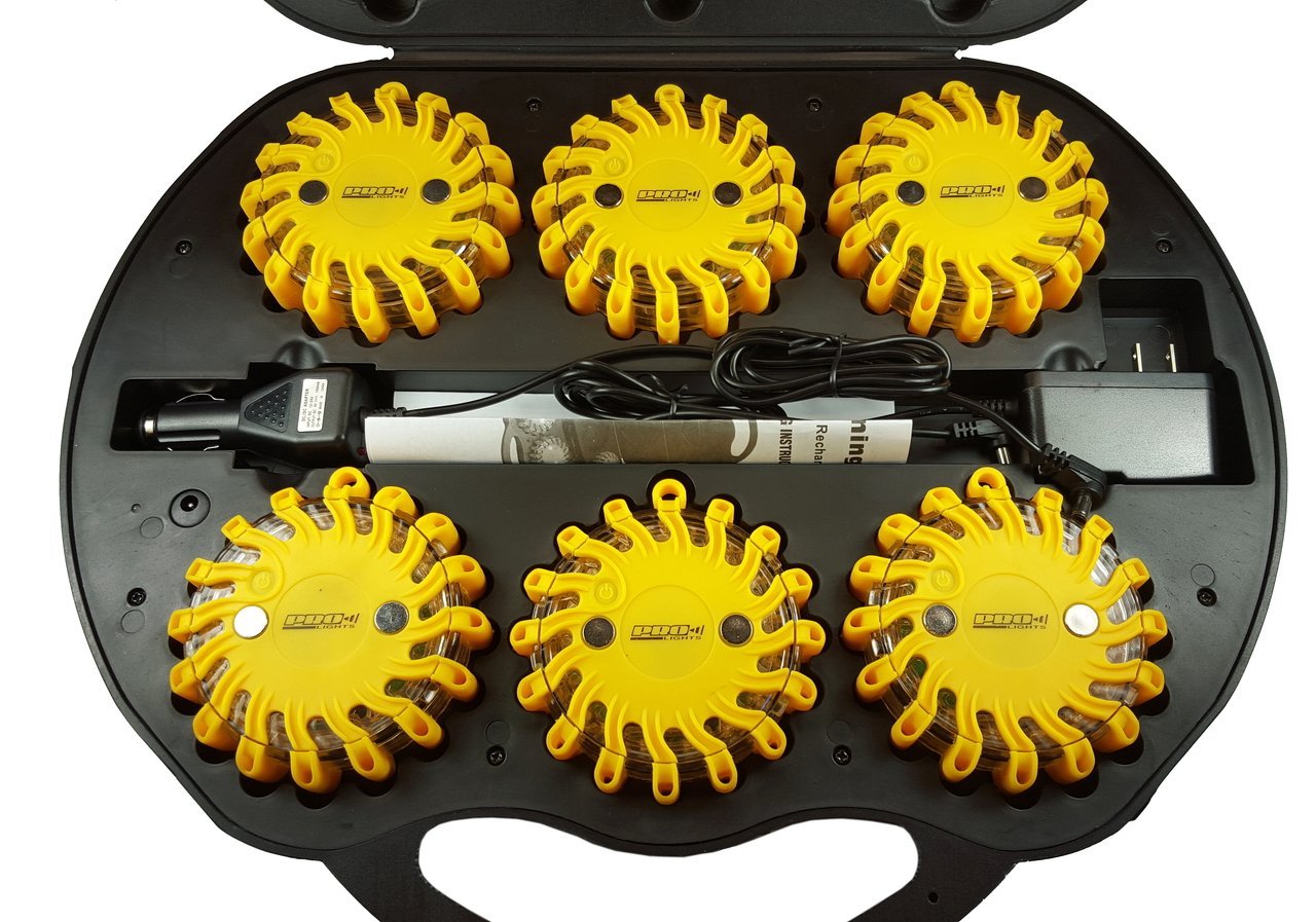 Genuine Pro Lights LED Safety Flare (Amber) 6 Pack With Rechargeable Case and Charger