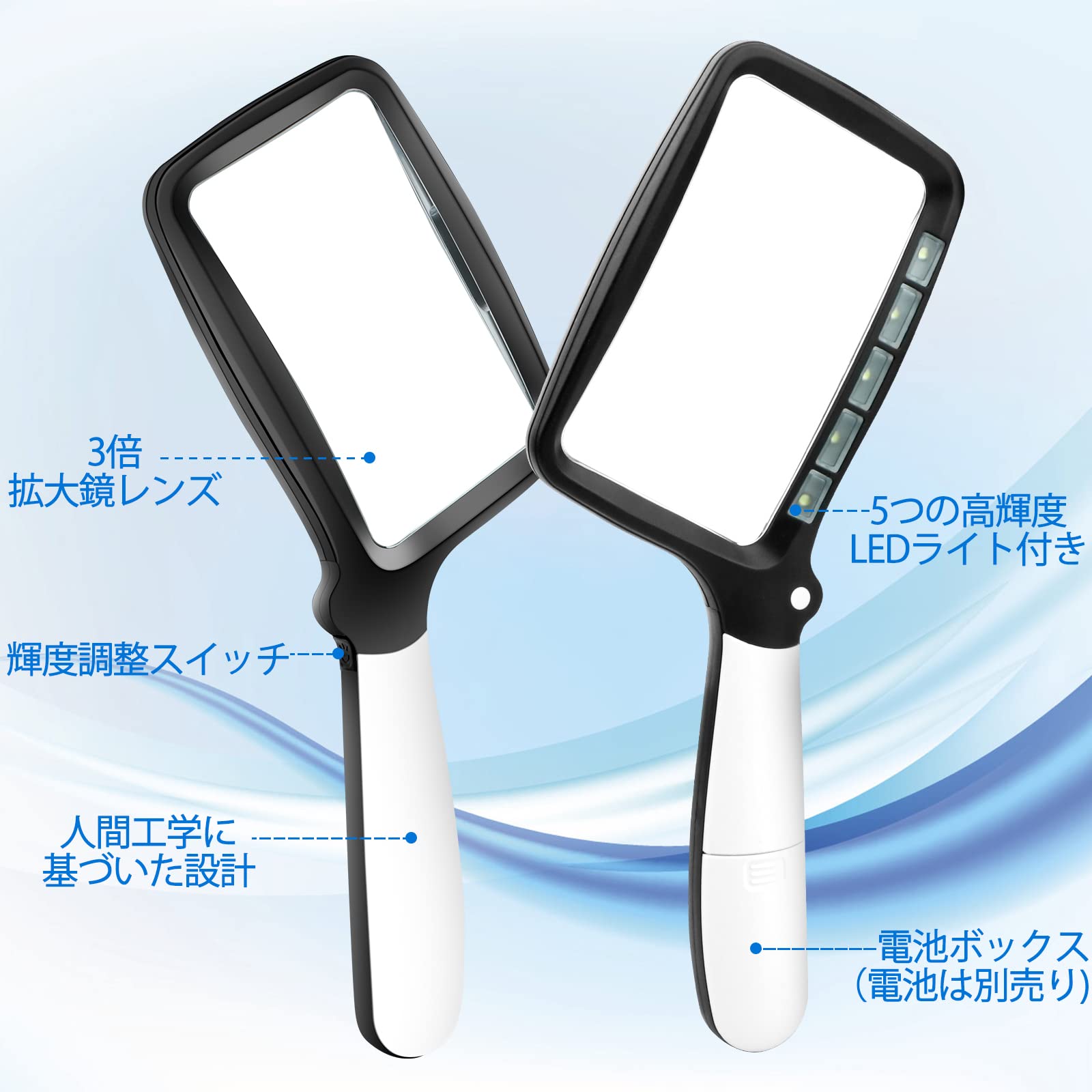 Amazon.co.jp: NZQXJXZ 拡大鏡3倍 手持ちルーペ 大型レンズ LEDライト