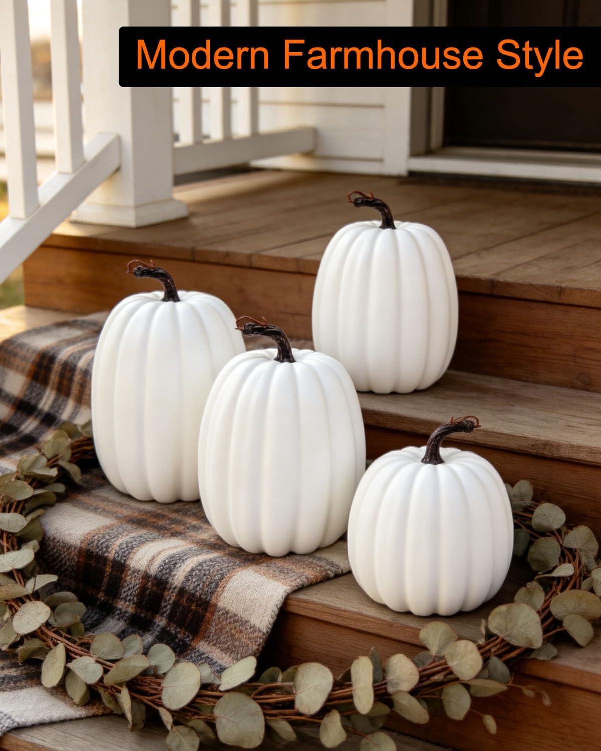 2 Pack 8 Inch White Foam Pumpkins for Crafts – Large Faux Artificial Pumpkins for Painting, Fall Harvest Decor for Home, Thanksgiving Table Centerpiece, Halloween Pumpkin Decoration