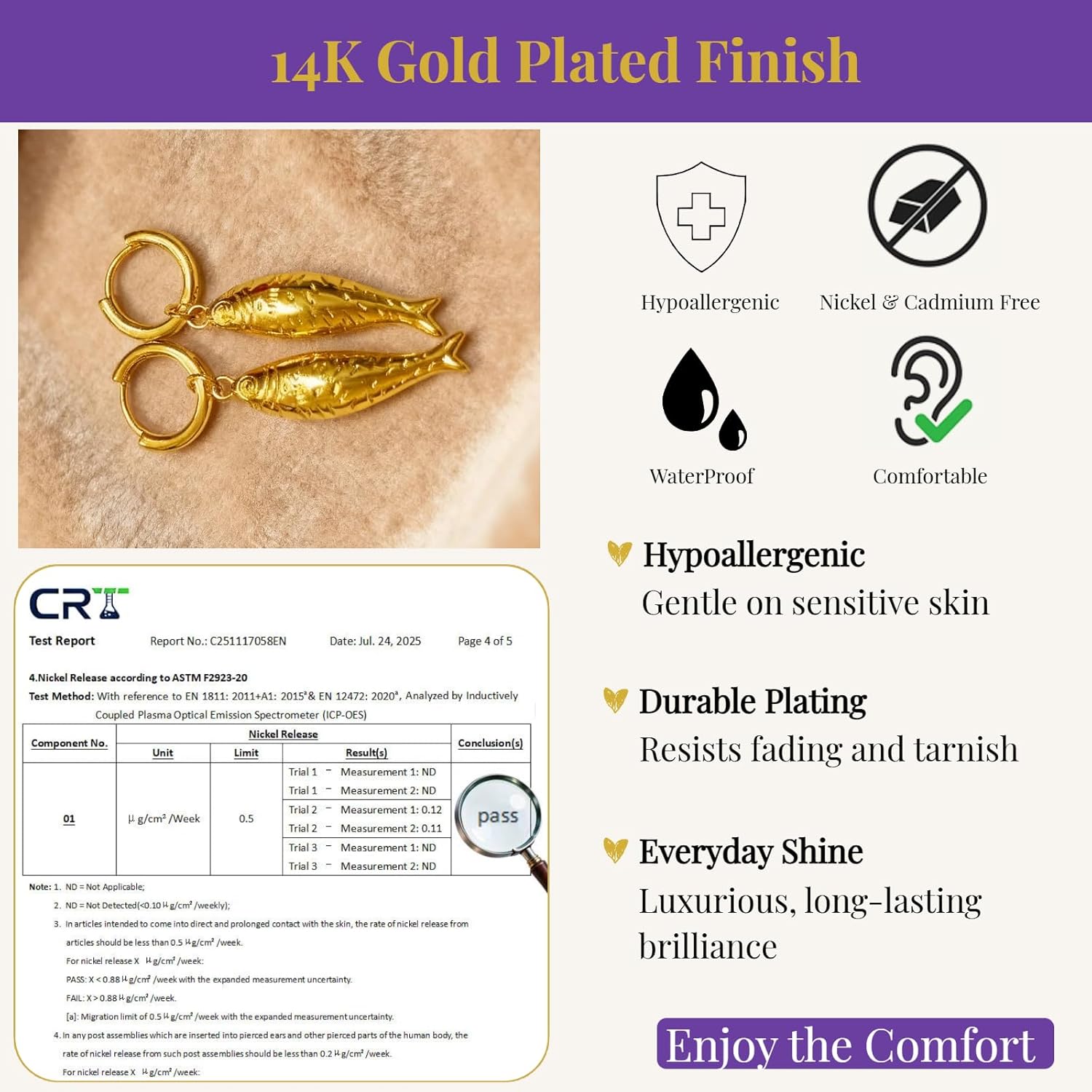 Fish Dangle Hoop Earrings for Women - 14k Gold Plated Animal Drop Charm Pendant Huggie Hoops Summer Dainty Minimalist Trendy Jewelry Gifts for Birthday Everyday Party - Image 3