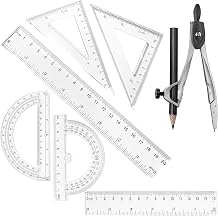 1 Set Plastic Geometry Math Set, Measuring Tool Includes Clear Ruler 12 Inch 6 Inch 6 and 3.8 Inches Protractor 45/60 Degree Triangle Rulers Compass for Office Drawing Drafting Engineering