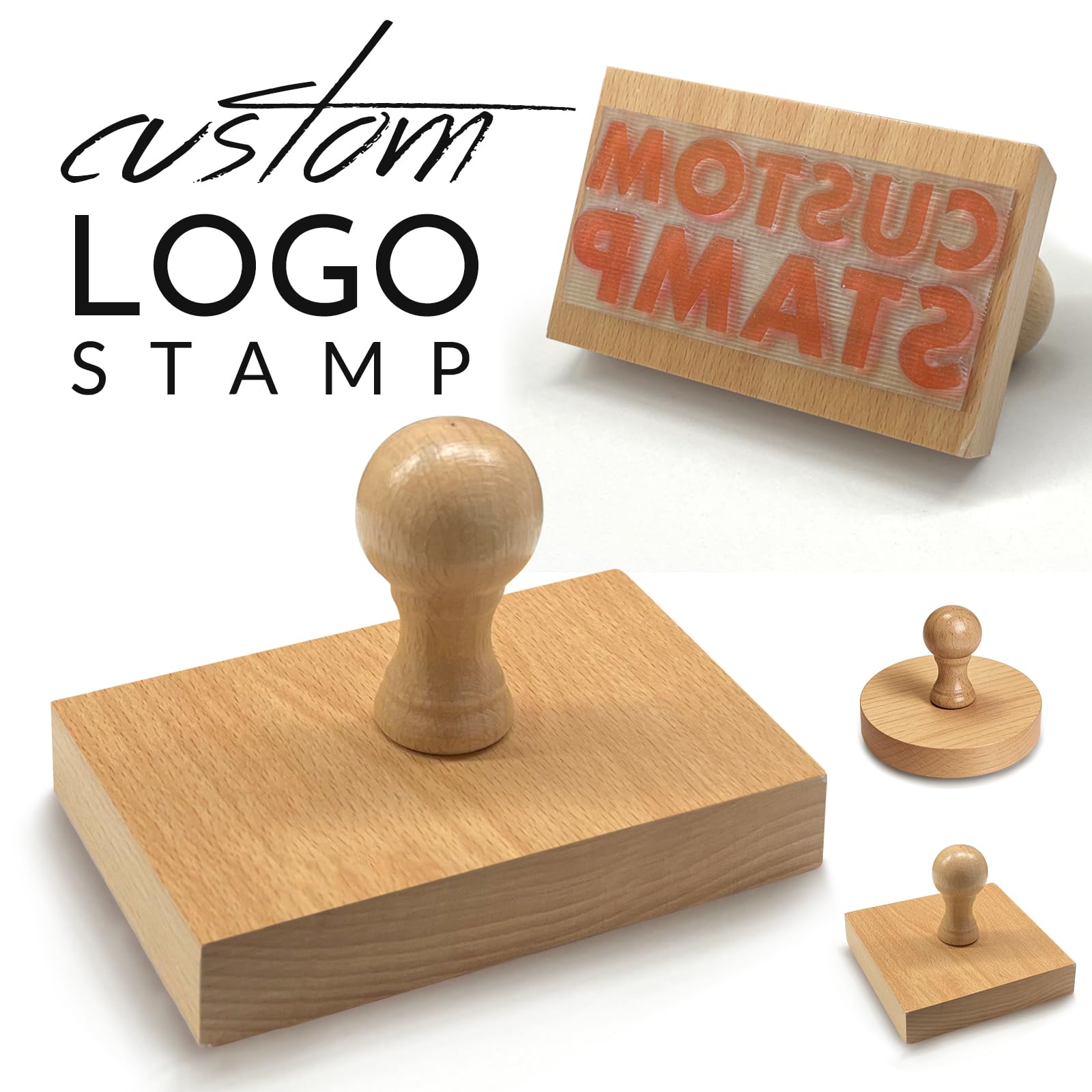Custom Logo Stamp Wood Handle Personalised Rubber Stamp Upload Your Own Logo Image Address Name Rectangular Stamps Office Business Crafting