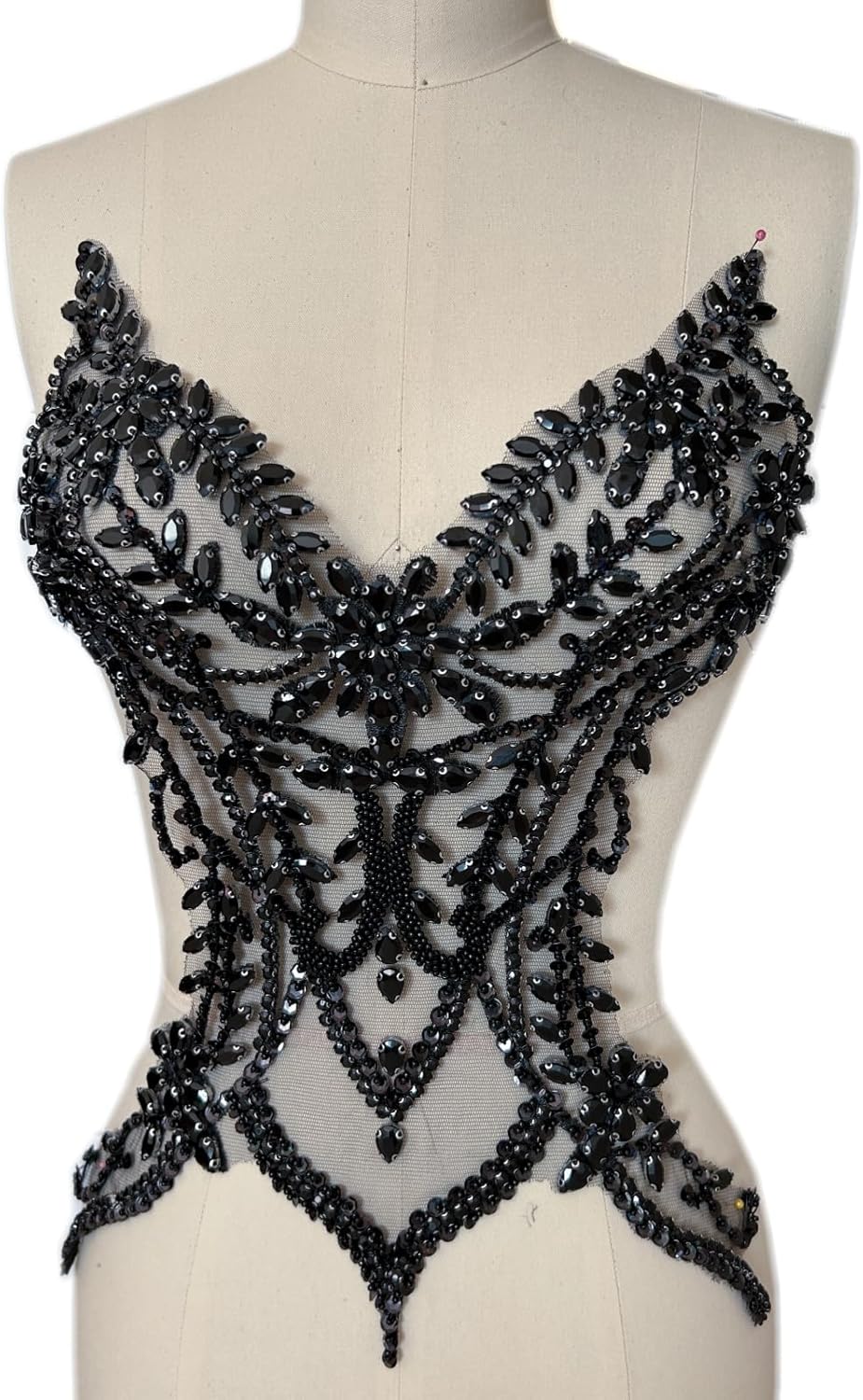 Rhinestones Beaded Bodice Applique Glass Patch Easy to use for Wedding Evening Dance Dress Decoration (Black)