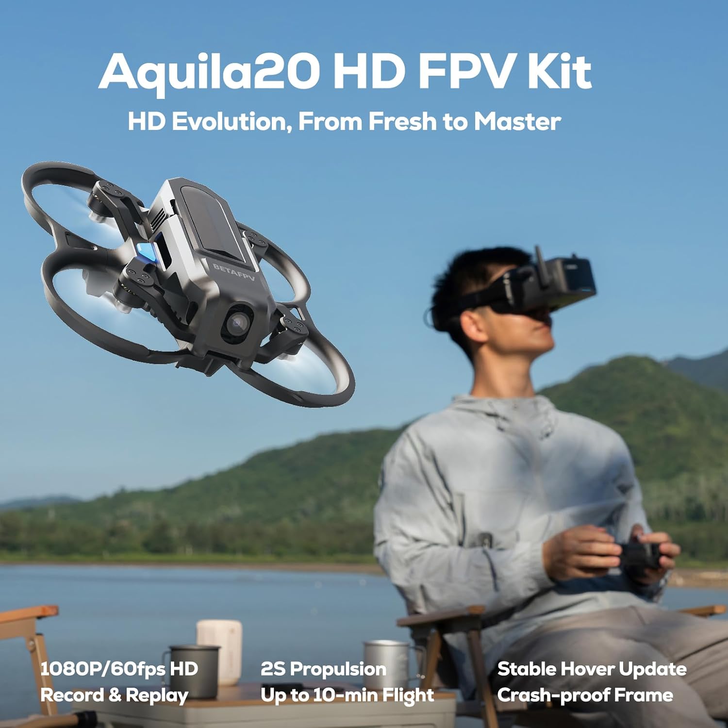 BETAFPV Aquila20 HD FPV Kit with Aquila20 HD Whoop LiteRadio 4 SE Radio Transmitter VR04 HD Goggles Built-in HD Digital VTX P1, Supported 3 Modes 2S Power System FPV Drone Advanced RTF Indoor Outdoor