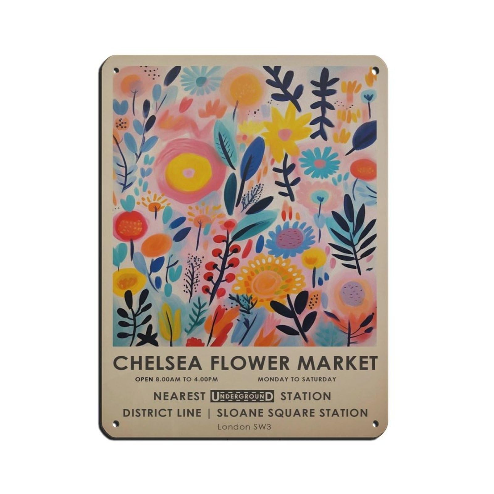 Chelsea Flower Market, Floral Gift (4) Retro Poster Metal Tin Sign Chic Art Retro Iron Painting Bar People Cave Cafe Family Garage Poster Wall Decoration 12x16inch(30x40cm)