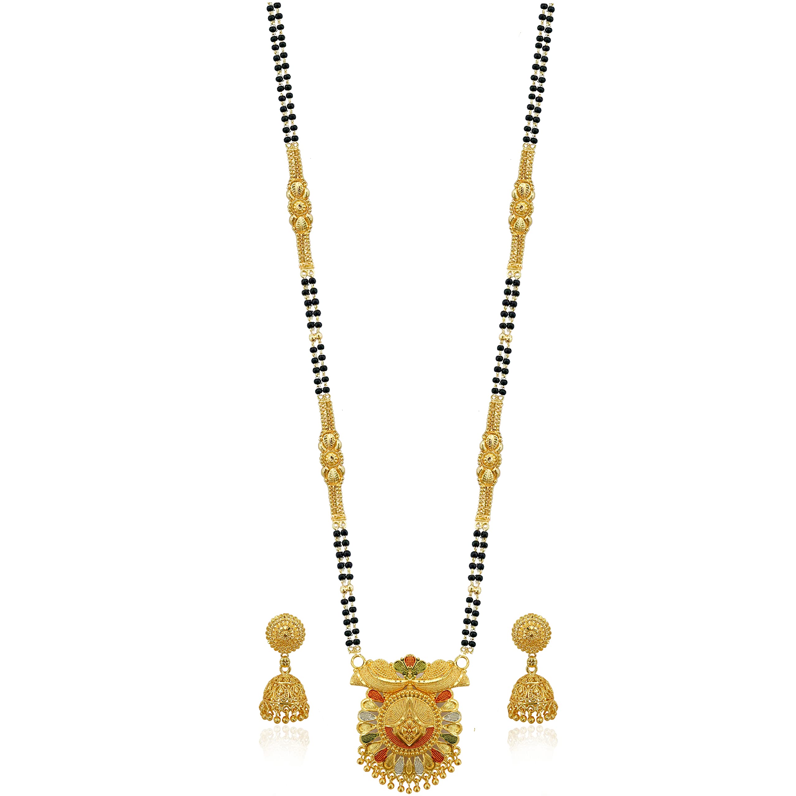 Brado Jewellery Traditional Gold Plated 30 inch Long 2 inch Earring Set Mangalsutra/Tanmaniya/nallapusalu/Black Beads Mangalsutr For Women and Girls (B09M8BWX3Y) Amazon Price History, Amazon Price Tracker