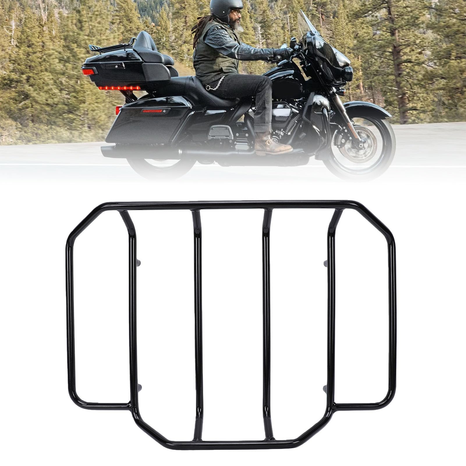 lyrlody Bagażnik Pack, Zdejmowany Czarny Metalowy Bagażnik Motocyklowy Pack z 4-punktowym Elementem Montażowym, montaż Bez Użycia Narzędzi dla Kierowców Electra Glide 1984-2024