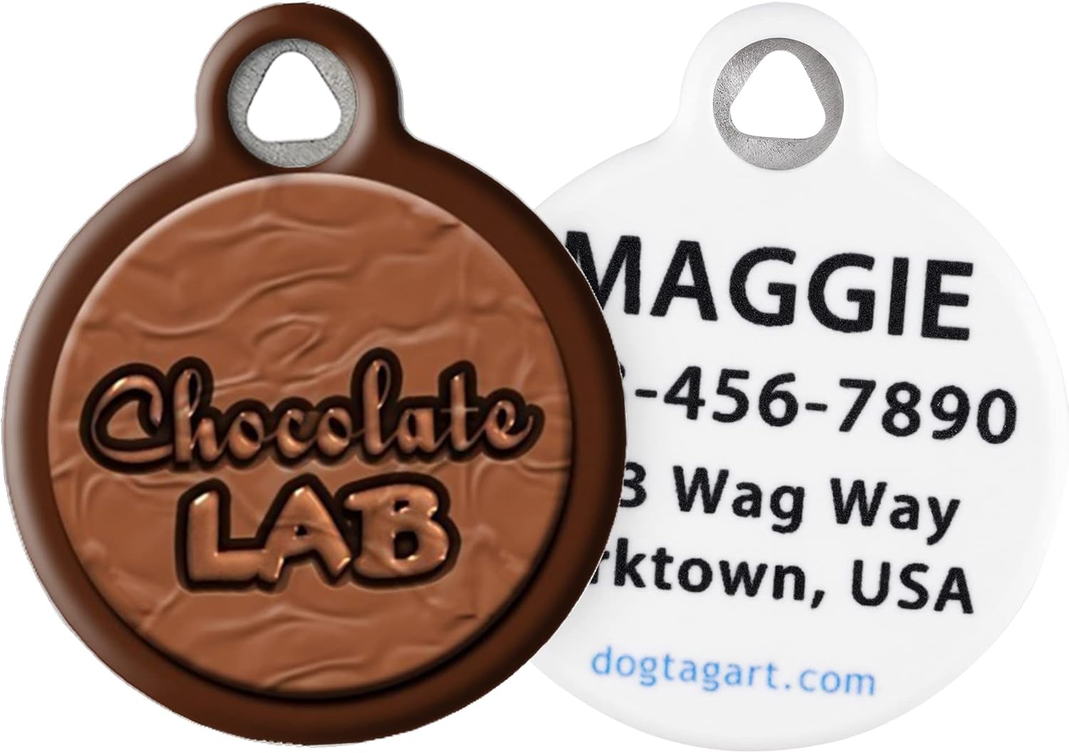 Chocolate Lab Personalized Dog ID Tag – Custom Labrador Retriever Pet Name Tag | Silent Polymer-Coated Stainless Steel | Small 0.875"