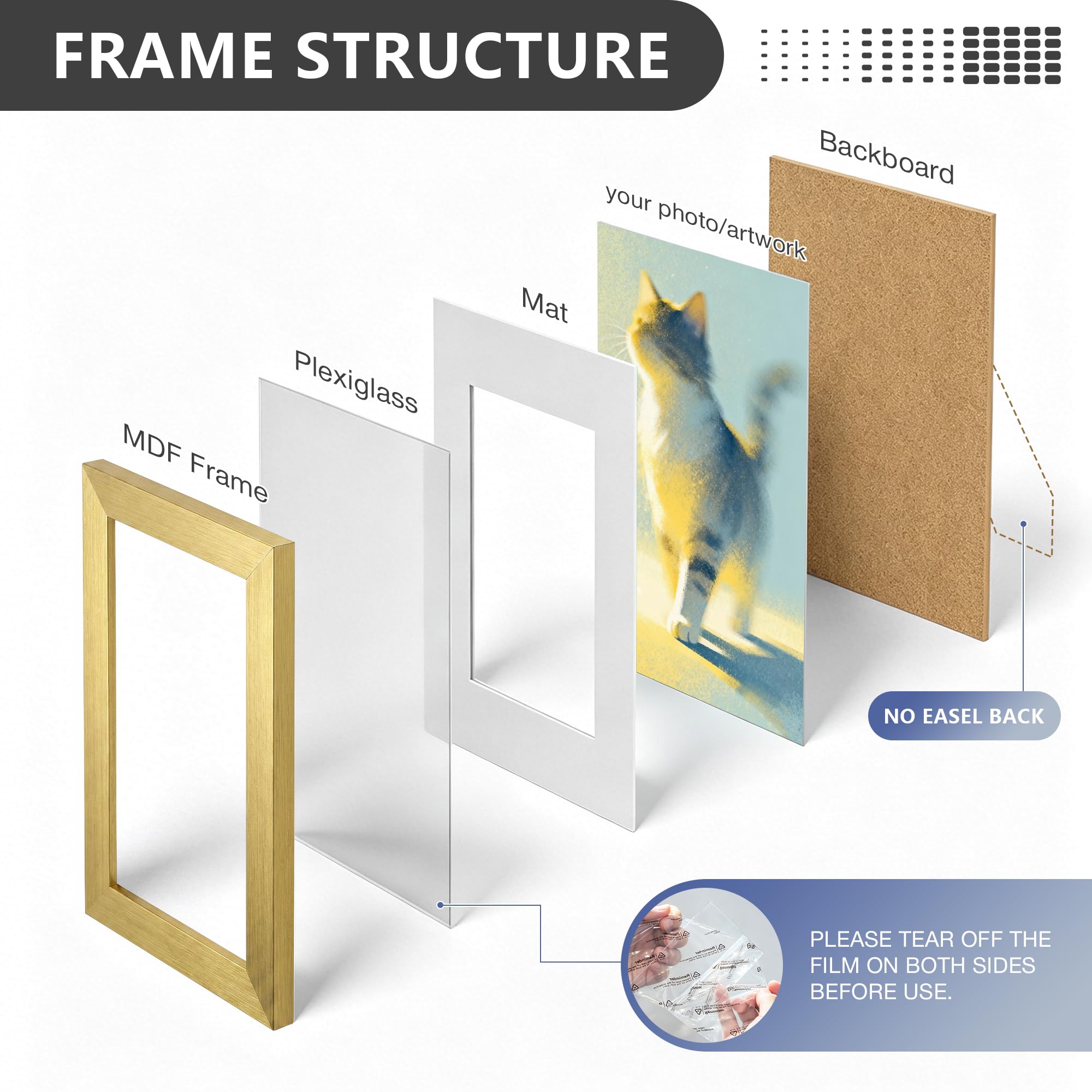 Set di 6 cornici portafoto in legno ingegnerizzato oro, con plexiglass HD, immagini da 15 x 20 cm con passepartout o 20 x 28 cm senza passepartout, cornici multiple, per collage da tavolo o