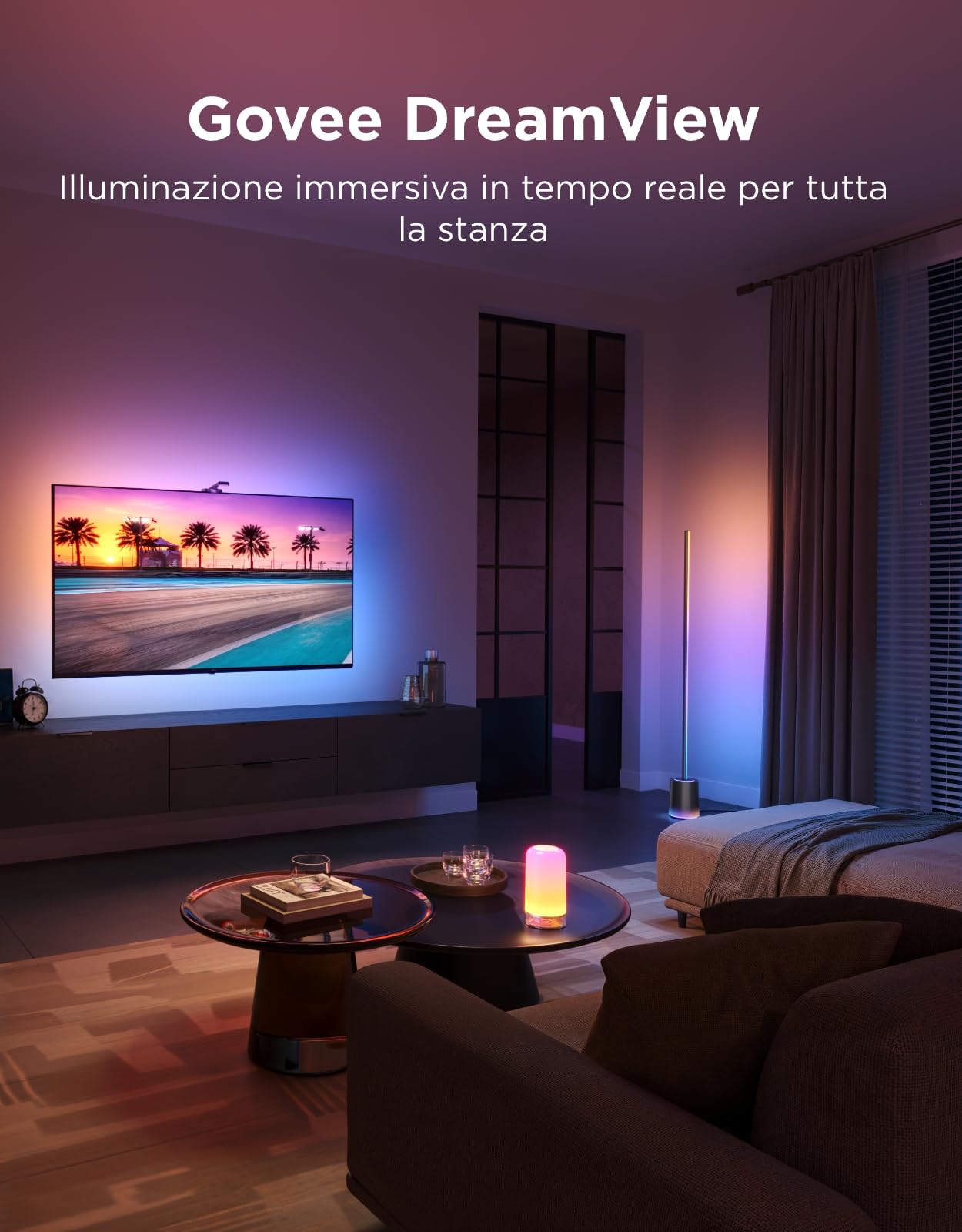 Govee LED TV Retroilluminazione 3 Doppia Telecamera, Striscia RGBWIC 5M | 4MP Doppia Telecamera, Sincro Schermo per 75-85 Pollici TV, 60 LED/m, Filtro AI, Comando App/Voce, Compatibile Matter/Alexa