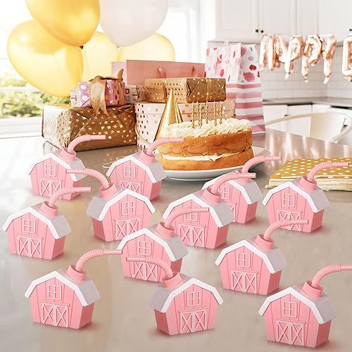 Miniatura 7 de 24 tazas de granja con tapas y pajitas, tazas de juguete de granja de 10 onzas para fiesta de cumpleaños de granja, fiesta de animales de granero,