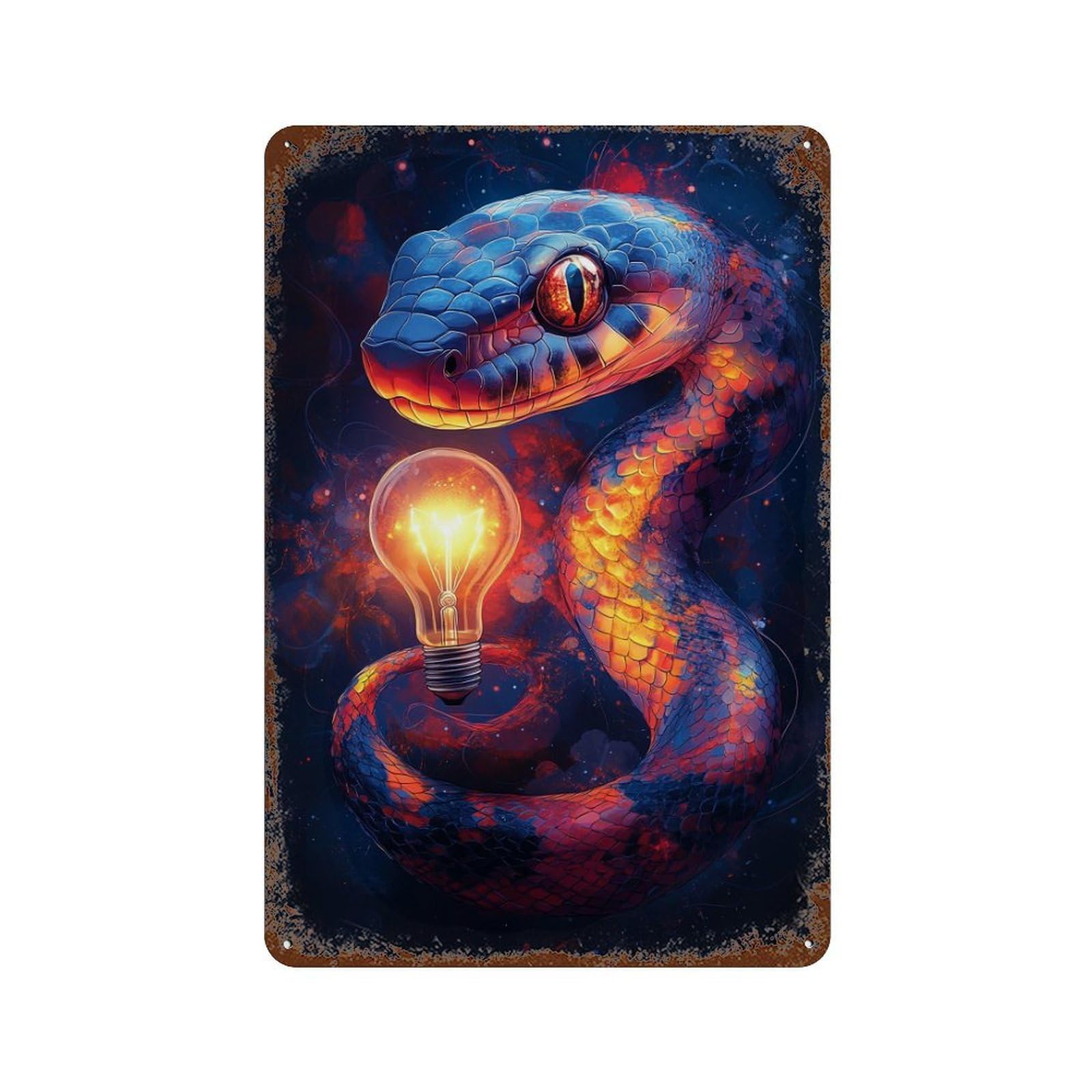 Decorative Tin Sign with Magical Illuminated Snake Artwork Design 11.8"x7.9", for Basement, Hobby Room And Garage Decor, Farmhouse Wall Decor