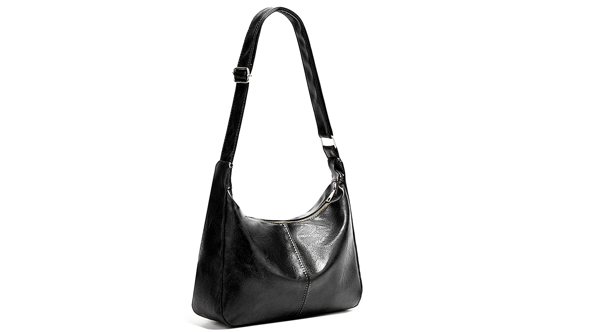 Bolsa Hobo de Cuero Vegano para Mujer Negra miniatura 7