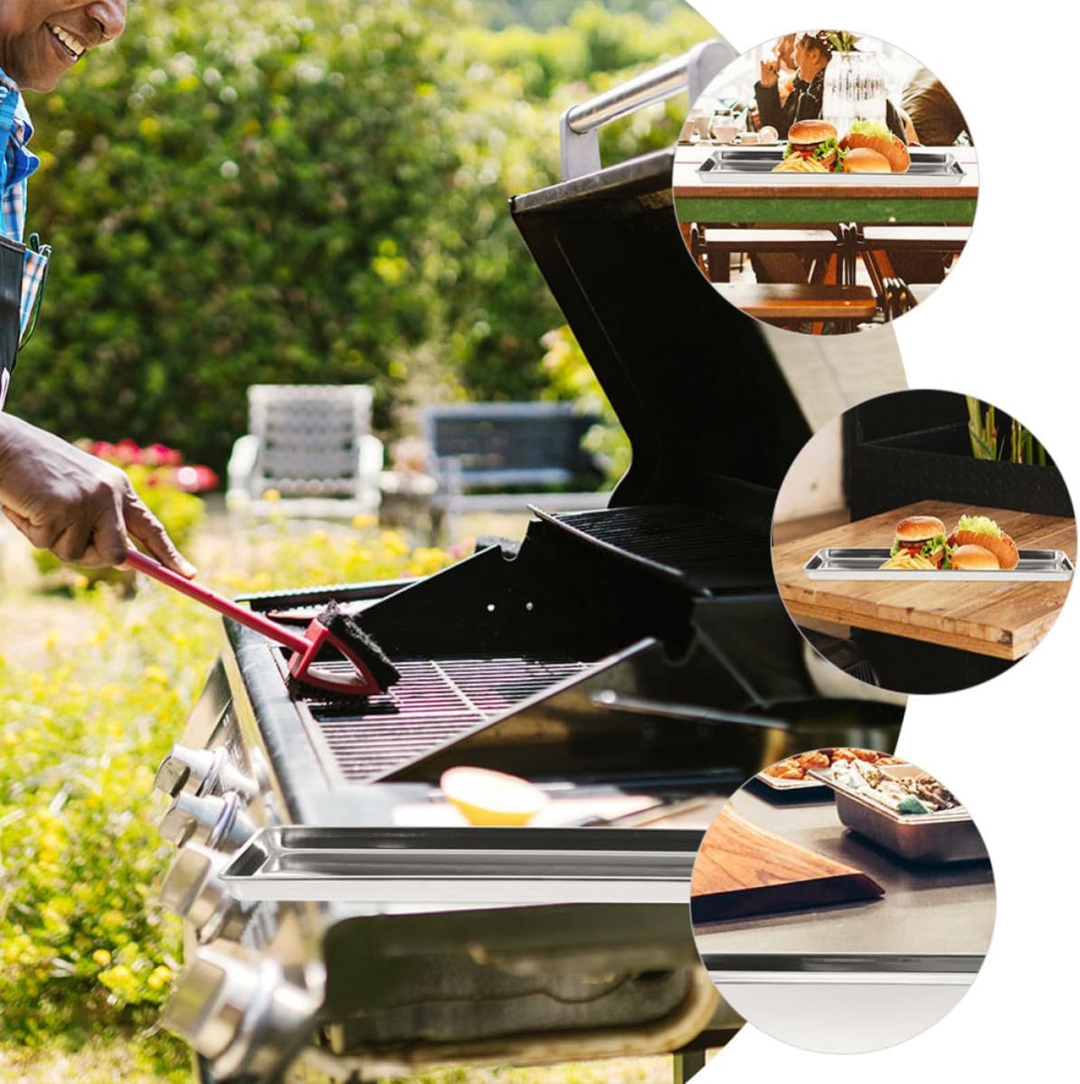Lurrose Steam Pans Versatile 2pcs Rectangular Stainless Steel Easy to Use Flat Bottom Trays for Food Presentation and Service for Kitchen and Buffet