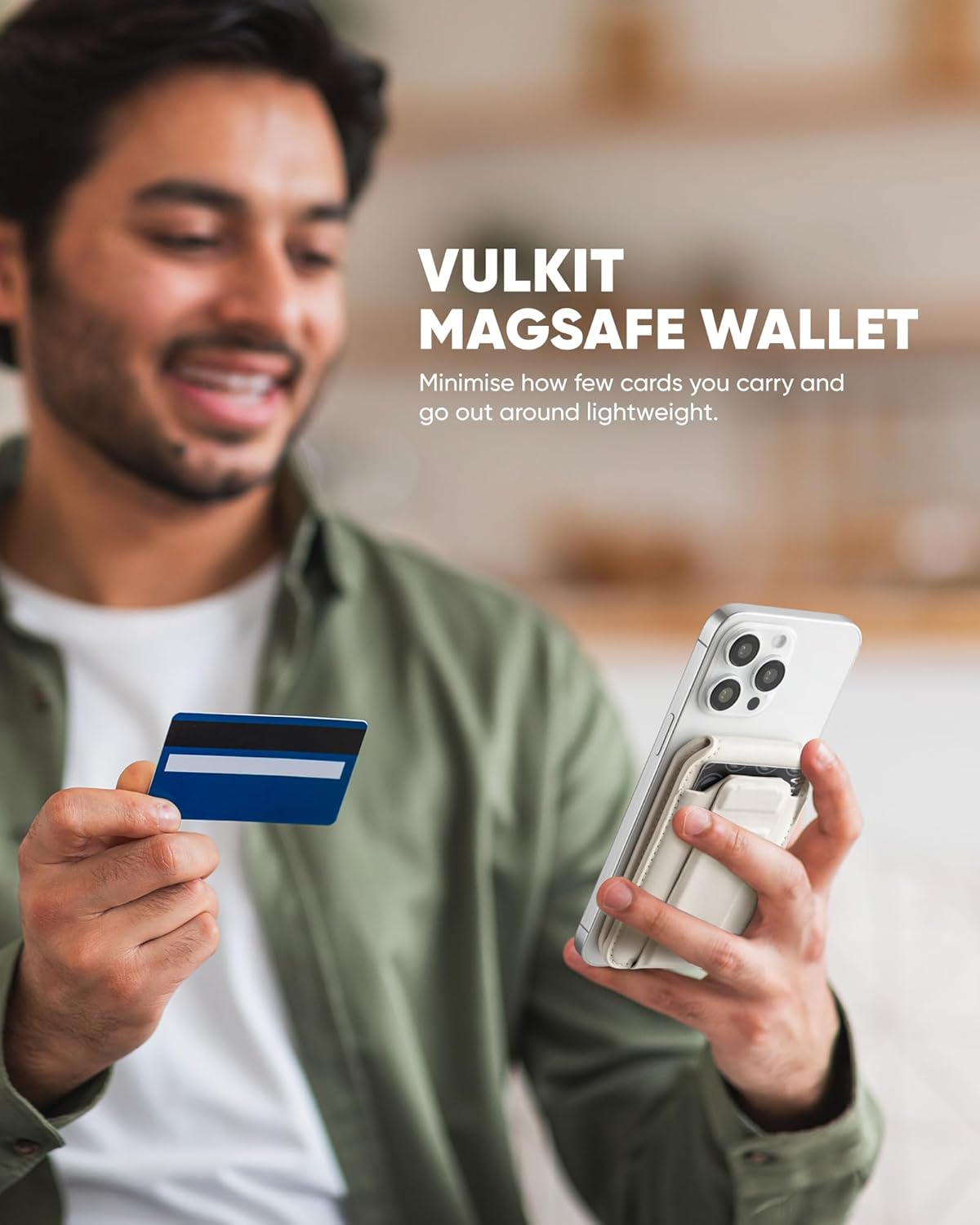 VULKIT Magnetic Phone Card holder RFID Blocking Slim Card Wallet Phone Case Compatible with Suitble for iphone 16/15/14/13/12 Series(Beige)