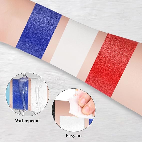 YBUETE Blue White Red Professional Body Paint, Oil-Based Face paint for Adult Halloween Cosplay SFX Makeup Spider-Man,Devil ,Waterproof Non-Toxic Face Paint for Sports Games and Stage Performances