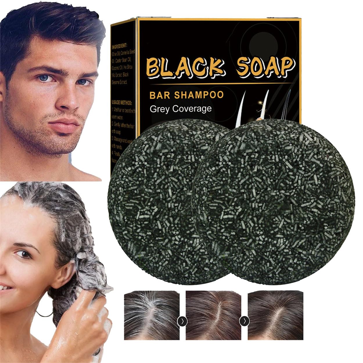 Amazon | Mane Gray Reverse Bar Black Soap, Spartan Gray Hair