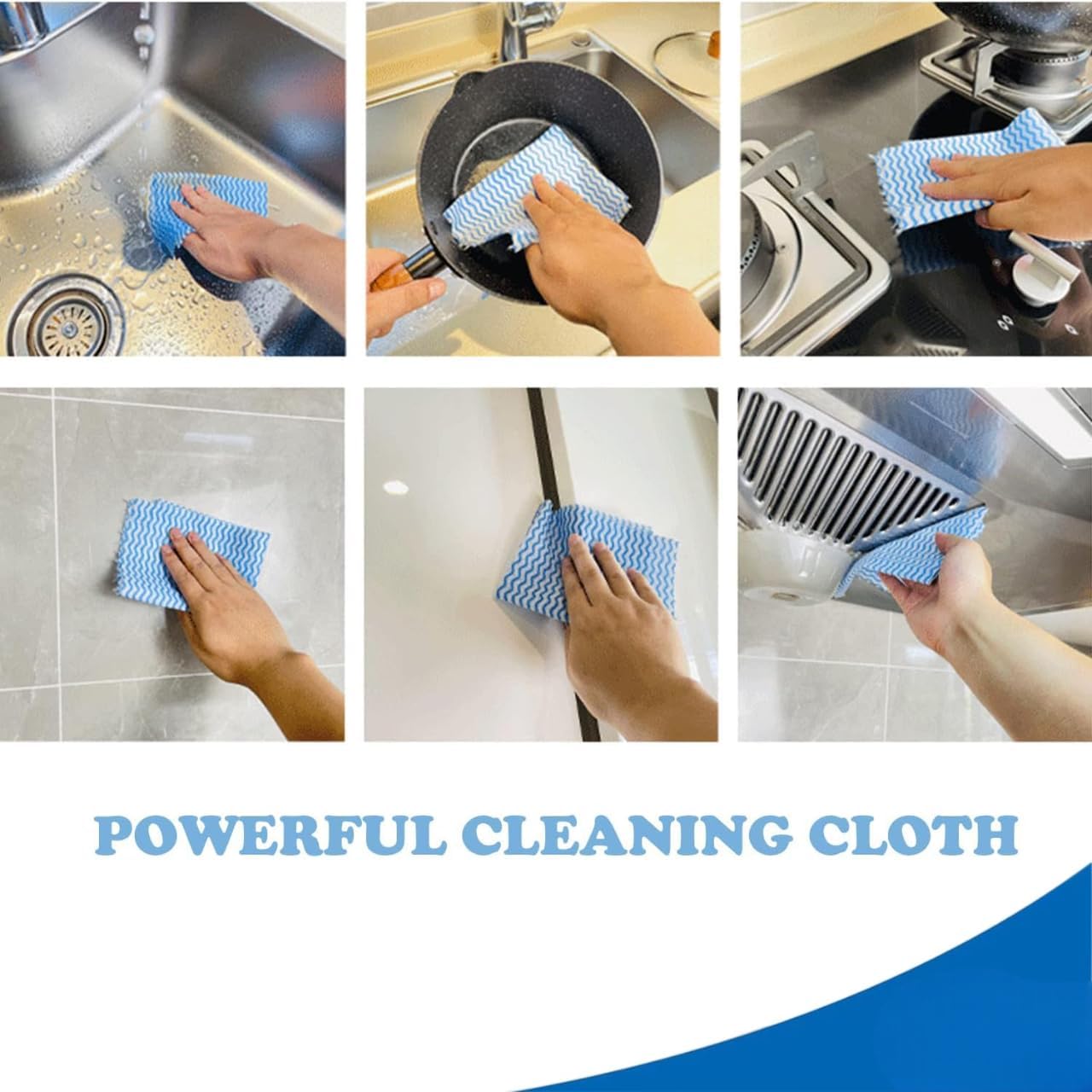 Iamalot Disposable Cleaning Wipes Roll, Blue and White Wave Pattern, Heavy-Duty Absorbent 2