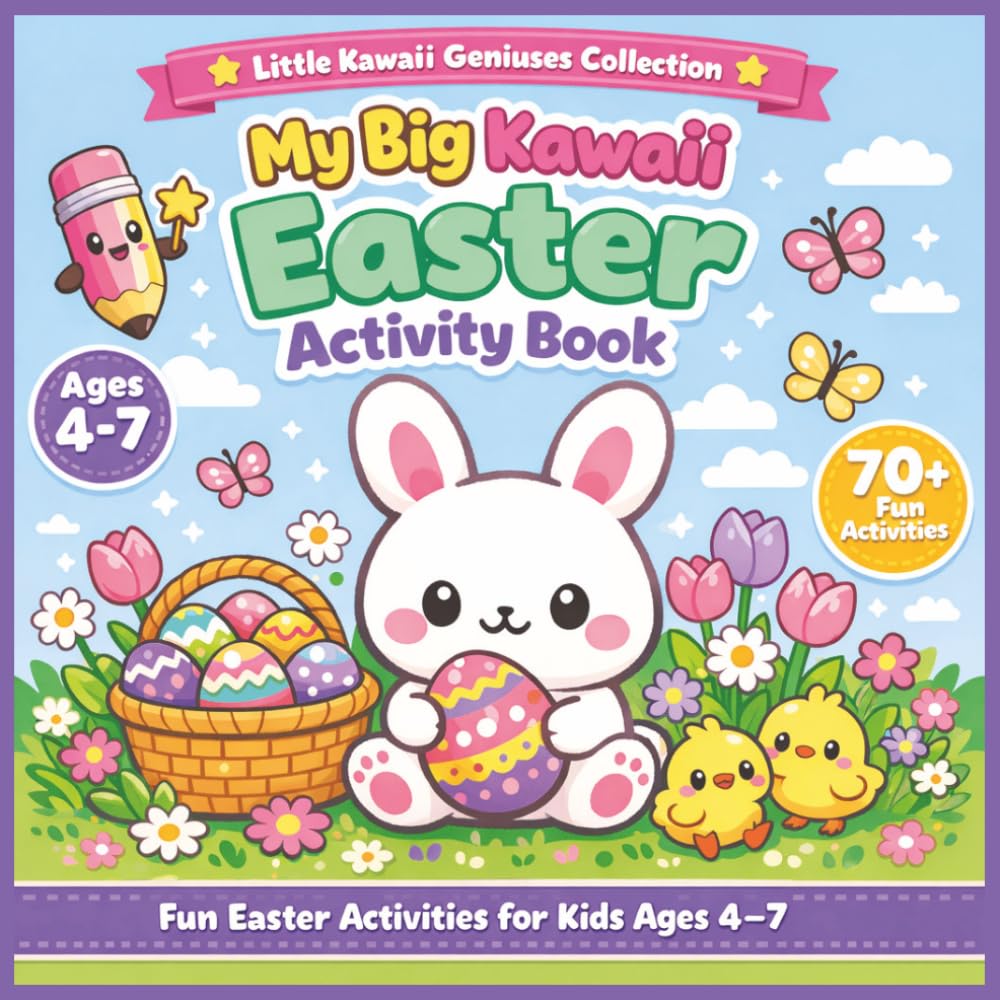 My Big Kawaii Easter Activity Book: Fun Easter Activities for Kids Ages 4–7 | Mazes, Coloring, Dot to Dot, Puzzles, Counting & Search and Find
