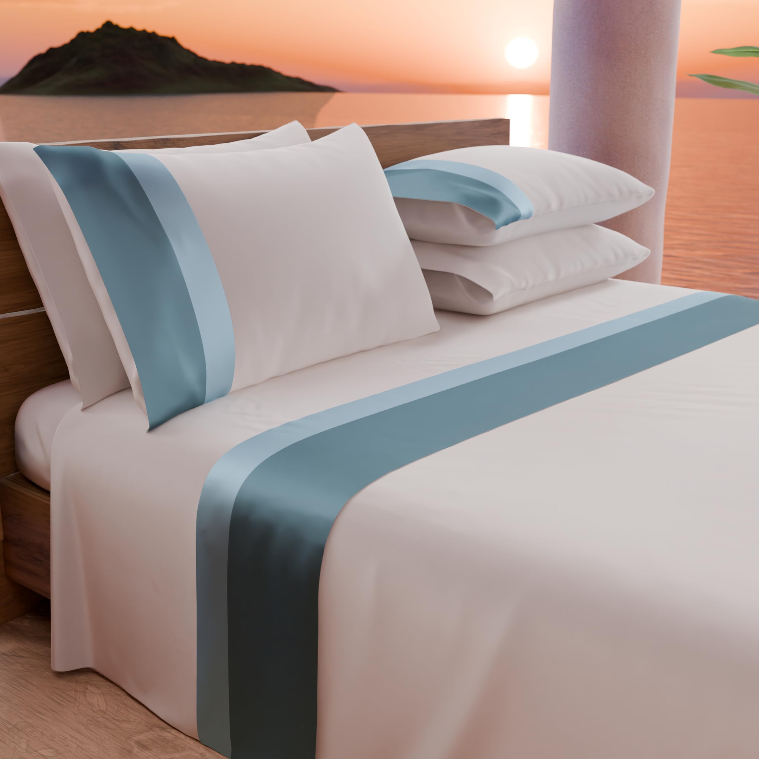PETTI Artigiani Italiani, 3-Piece Satin Bed Sheet Set including Double Frill, 120 x 200 cm, Cotton Percale Sheets
