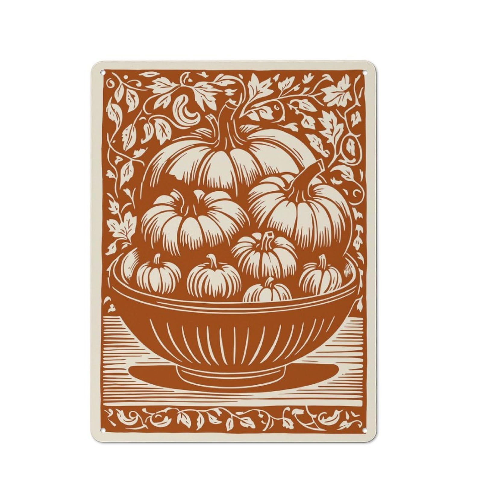 Junmoney Style-9 Pumpkin Harvest Illustration Rustic Tin Sign 40X30cm For Café Or Restaurant, For Café Owners And Decorators, For Retro Home Interiors