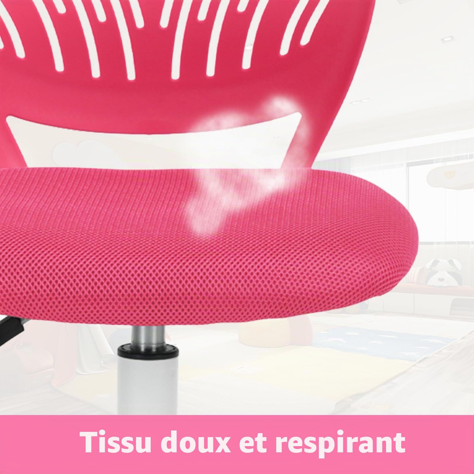 FurnitureR Chaise de Bureau adaptée aux Enfants pour l'apprentissage à la Maison, Fauteuil Roulant Ergonomique réglable en Hauteur pour Les Jeunes apprenants, Design Rose Vif