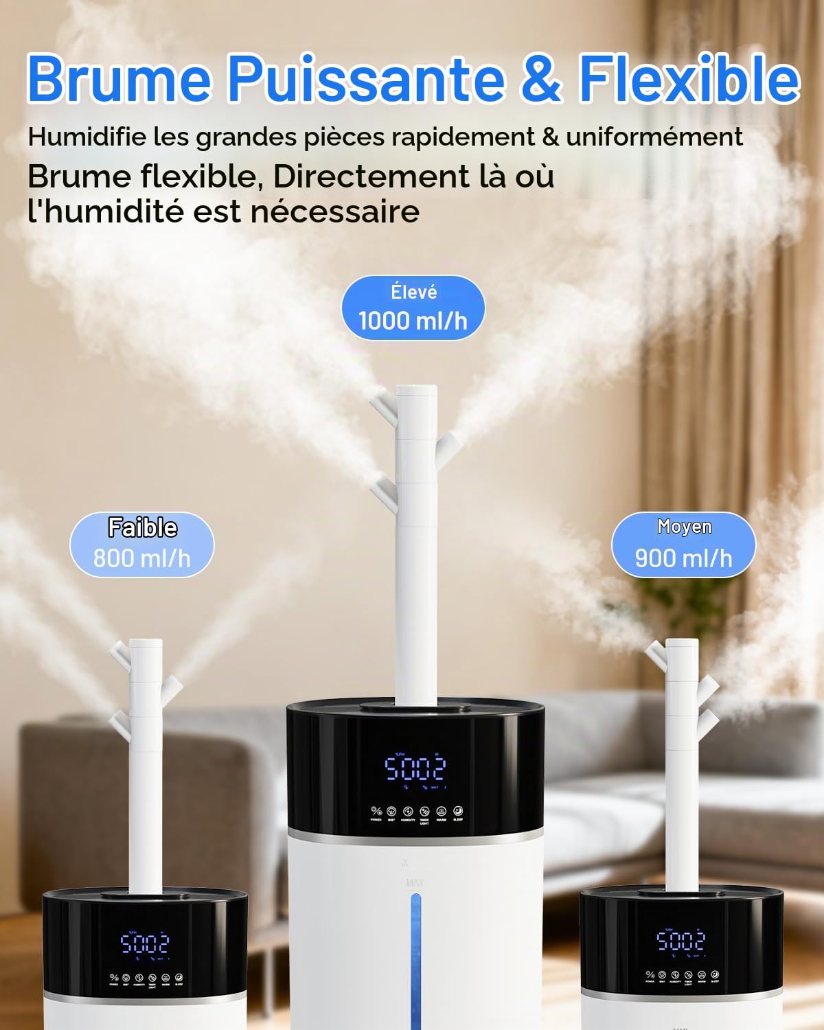 Humidificateur pour grandes pièces, 18 l, technologie brume chaude et froide, blanc