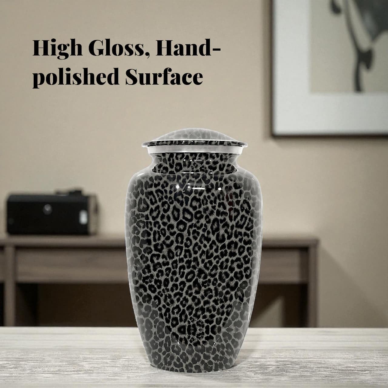 Cremation Urn for Human Ashes - Leopard Print Pattern Design - Adult Urn for Ashes - Upto 200 Lbs - Velvet Bag Included