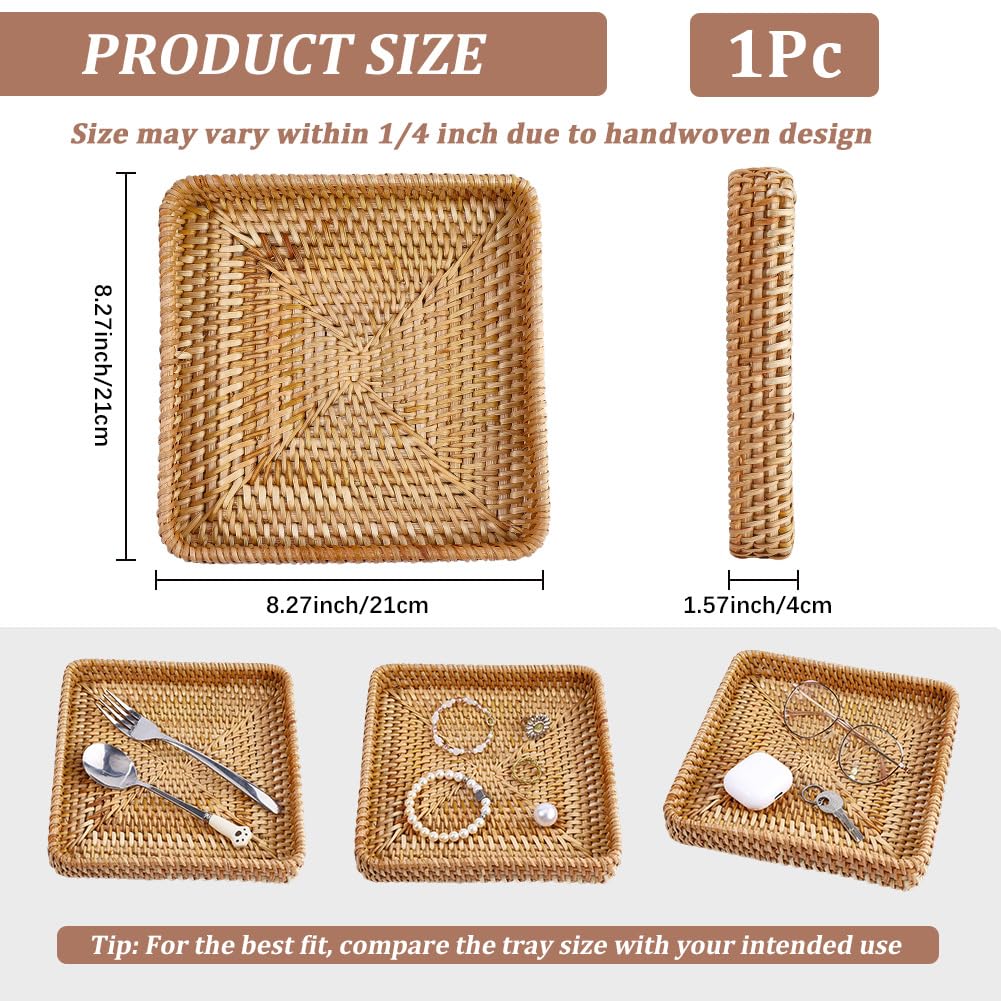 CRASPIRE Vassoio da Portata Quadrato in Rattan Vassoio in Vimini Intrecciato Marrone Stile Boho da Tavolo Scrivania Organizer Decorativo per Cassetti per Chiavi Frutta Cibo Casa Cucina Ristorante