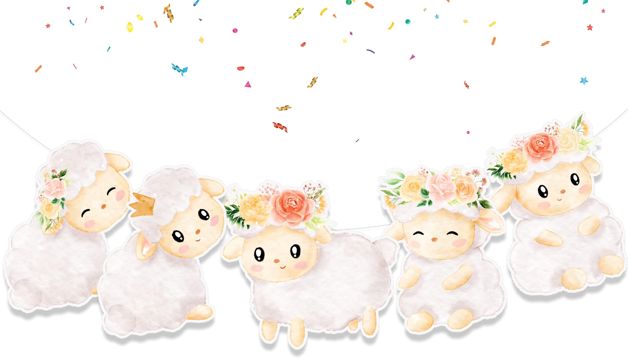 5 Pcs Large Baby Lamb Hanging Banner - Adorable Decor for Baby Showers and Kids' Parties