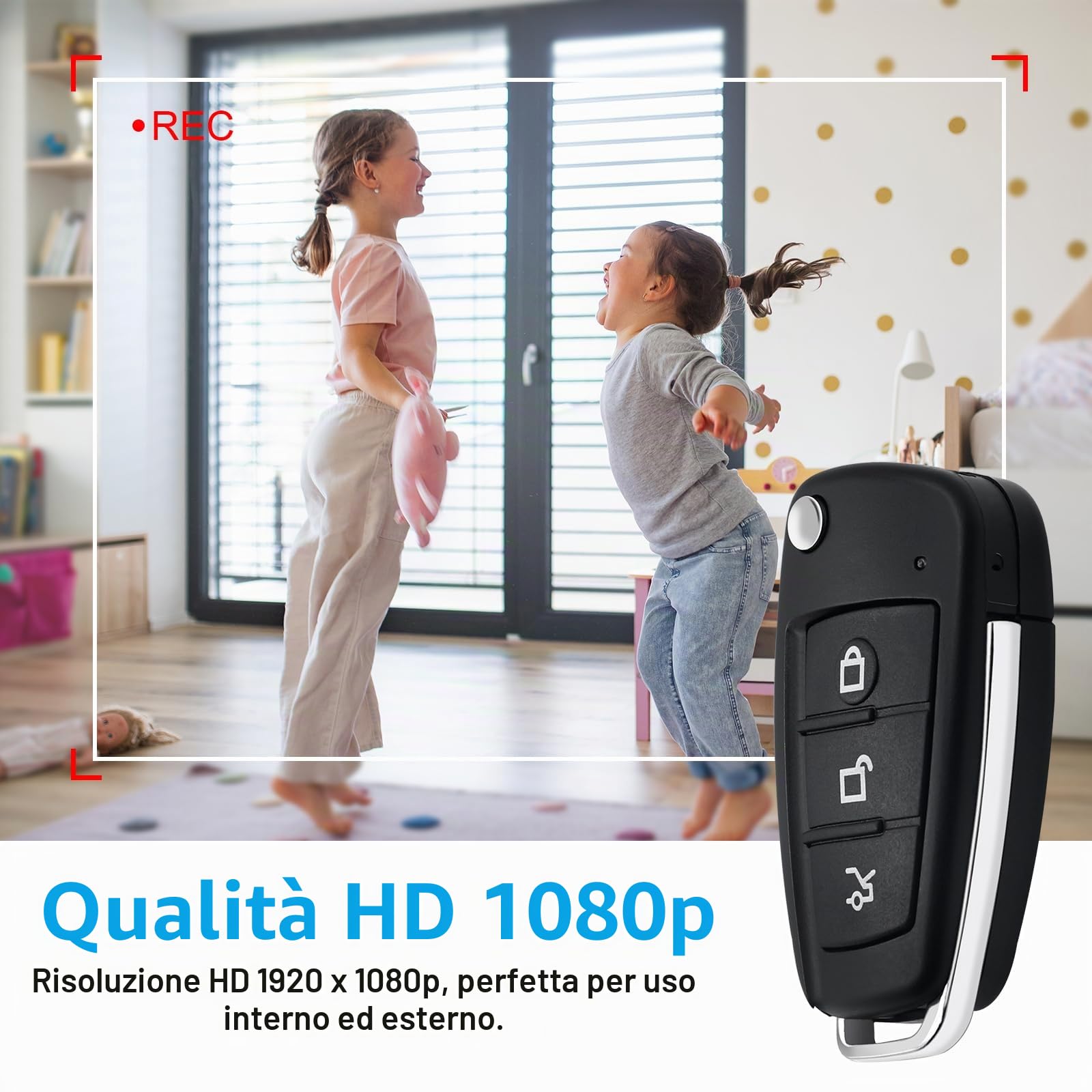 Telecamera Spia,1080P Portatile Mini Telecamera Nascost Chiavi Dell'auto | Spy Cam Batteria Integrata, Microcamera Rilevamento di Movimento ,Visione Notturna,per Riunioni/Attività all'aperto