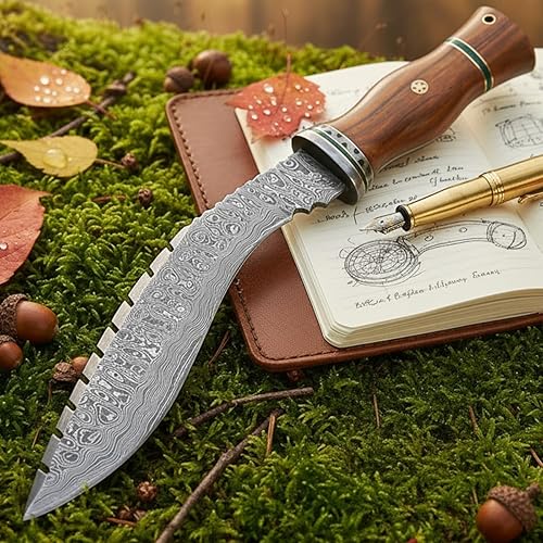 PAL 2000 KNIVES RG-9106 Cuchillo Kukri de acero de Damasco hecho a mano de 14,4 pulgadas - Mango de madera rosa con funda