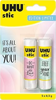 UHU Stic Batons de Colle sans solvant, 8,2 g, Lot de 2, Colle Blanche, Édition Limitée Pastel