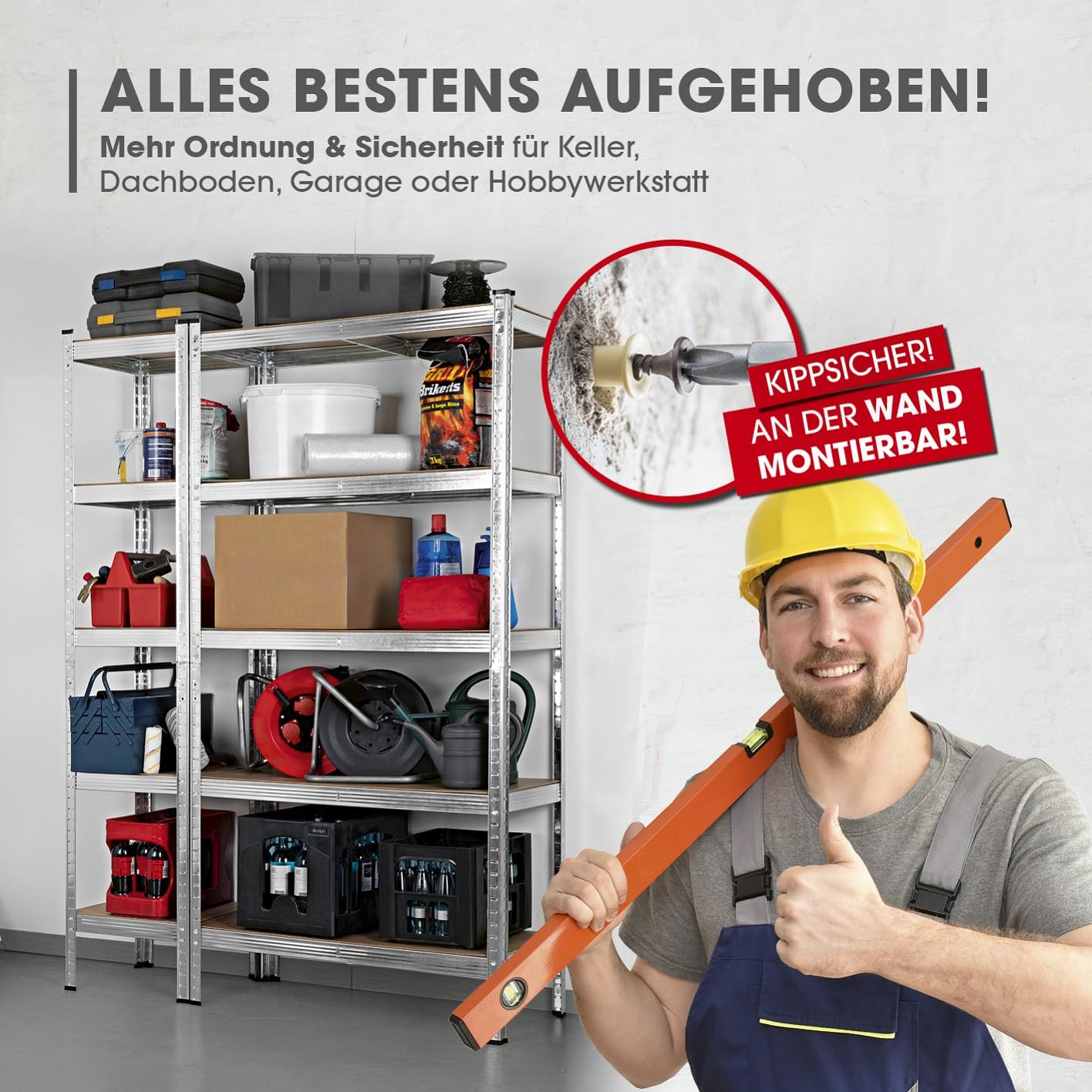 EASYmaxx Schwerlastregal 2er-Set | 875 kg Traglast, 175 kg pro Ebene | Regal und Werkbank | Kellerregal, Lagerregal mit 5 verstellbaren Ablagen | Für Keller, Garage, Hobbyraum, Werkstatt