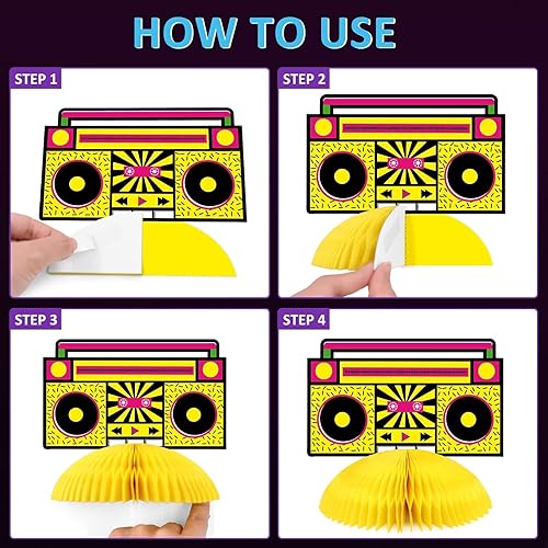 Miniatura 4 de Distaratie Decoraciones de fiesta de los años 80 10 centros de mesa de panal de neón para cumpleaños de los años 80, bodas, despedidas de soltera,