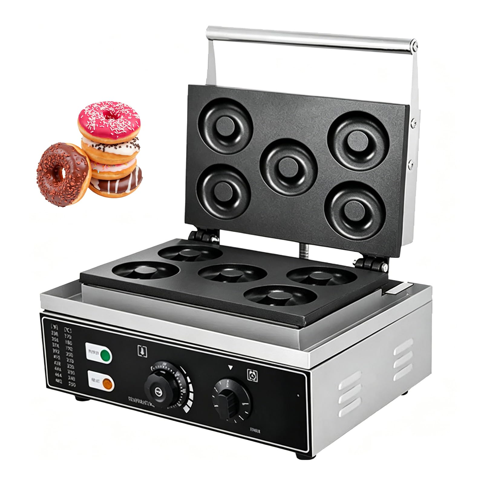 Machine à beignets électrique 1550 W avec contrôle de la température et du temps réglables, idéal pour la maison, le café, la boulangerie et le restaurant, 5 compartiments