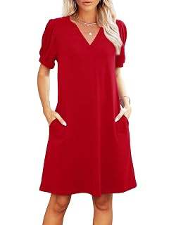 RUMIA V-Neck Summer Casual Sundress for Women- Short Sleeve Swing Beach Dress with Pockets (S-3XL) - Amazon product rated Grade A