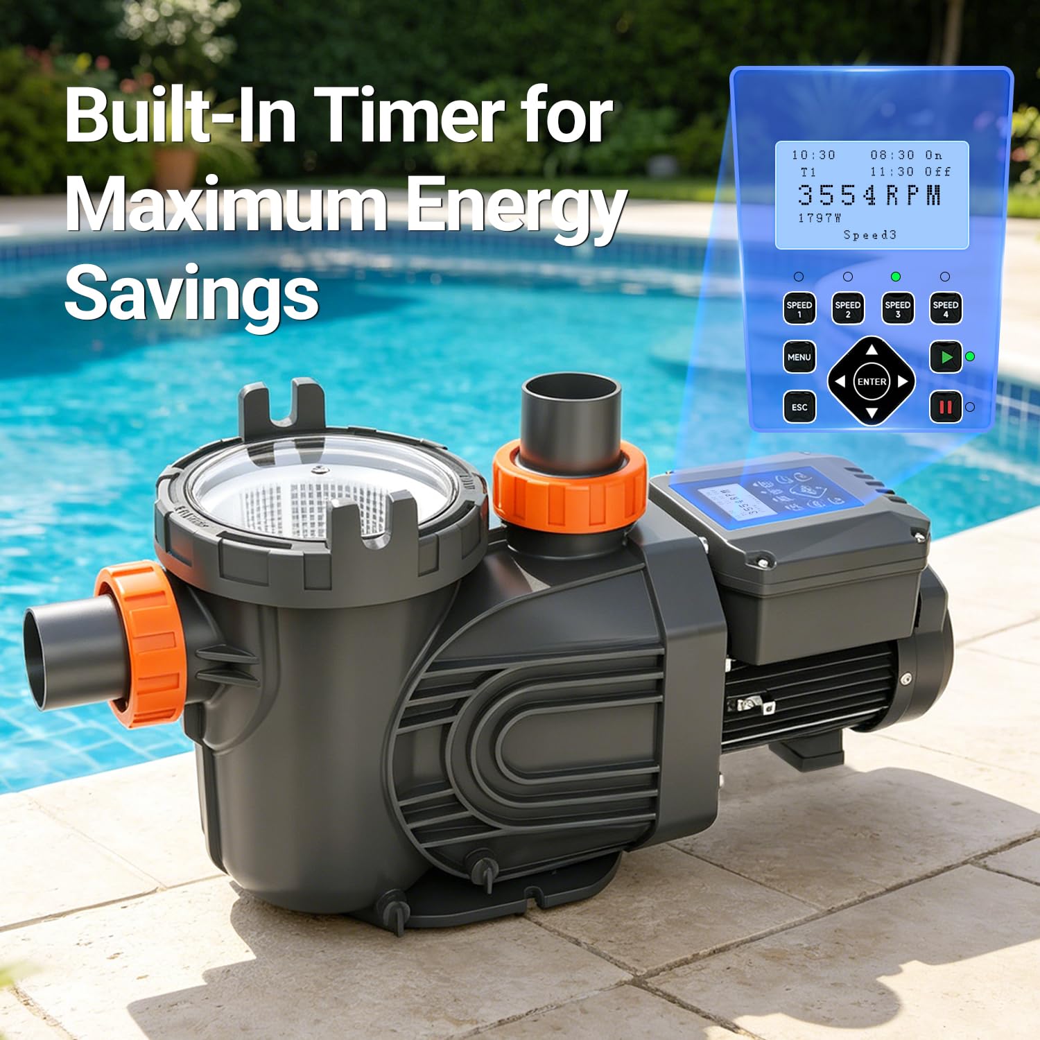 Bomba de piscina de velocidad variable de 2.5 HP para piscinas en tierra y sobre el suelo, 220 V