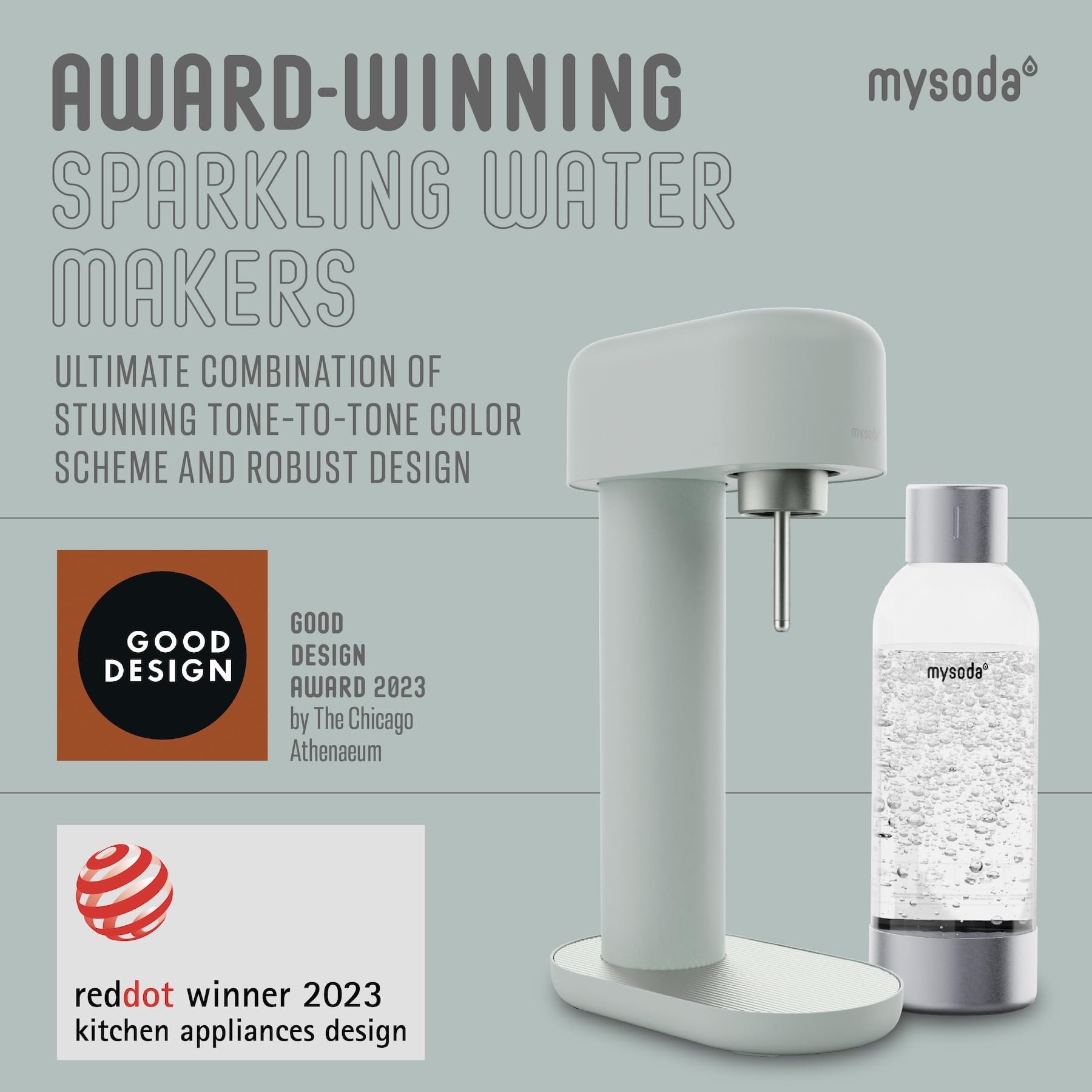 Mysoda: Ruby 2 saturator na wodę z aluminium (bez cylindra CO2) z butelką na wodę premium 1 l – szałwiowy (Pigeon)