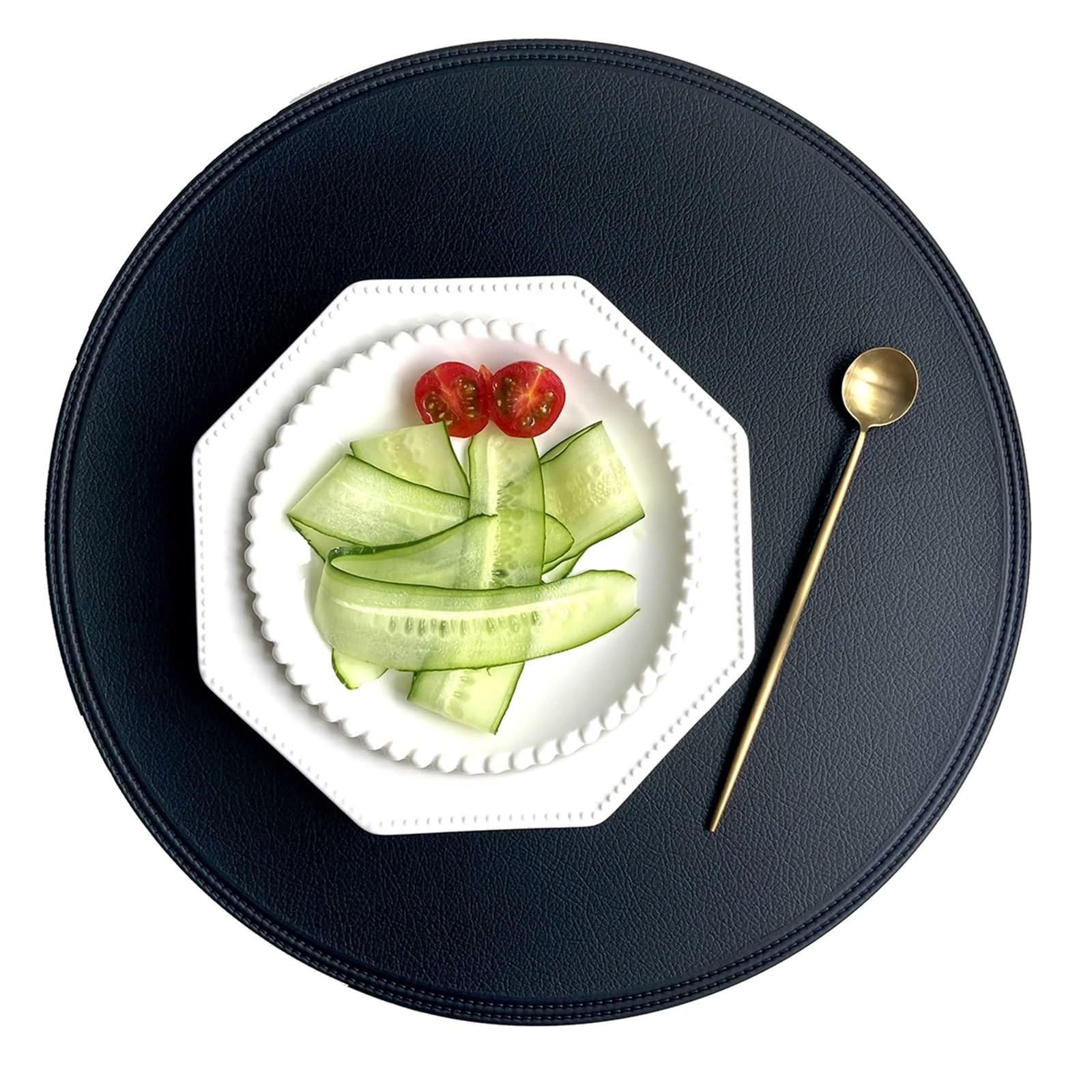 Tischsets Platzsets Vintage 4er Set, Tisch Platzset Schwarz 38cm Presskante In Vollfarbe PVC Leder