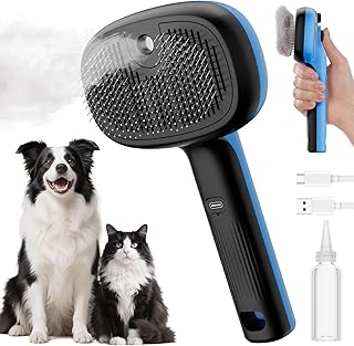 Pecute Cat Steam Brush, Self-Cleaning Steam Cat Brush with 2 Water Spray Modes, Large Capacity Tank, Steaming Renu Dog Brush for Shedding Massaging Grooming, Cool Mist Only
