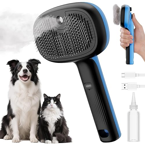 Pecute Cat Steam Brush, Self-Cleaning Steam Cat Brush with 2 Water Spray Modes, Large Capacity Tank, Steaming Renu Dog Brush for Shedding Massaging Grooming, Cool Mist Only
