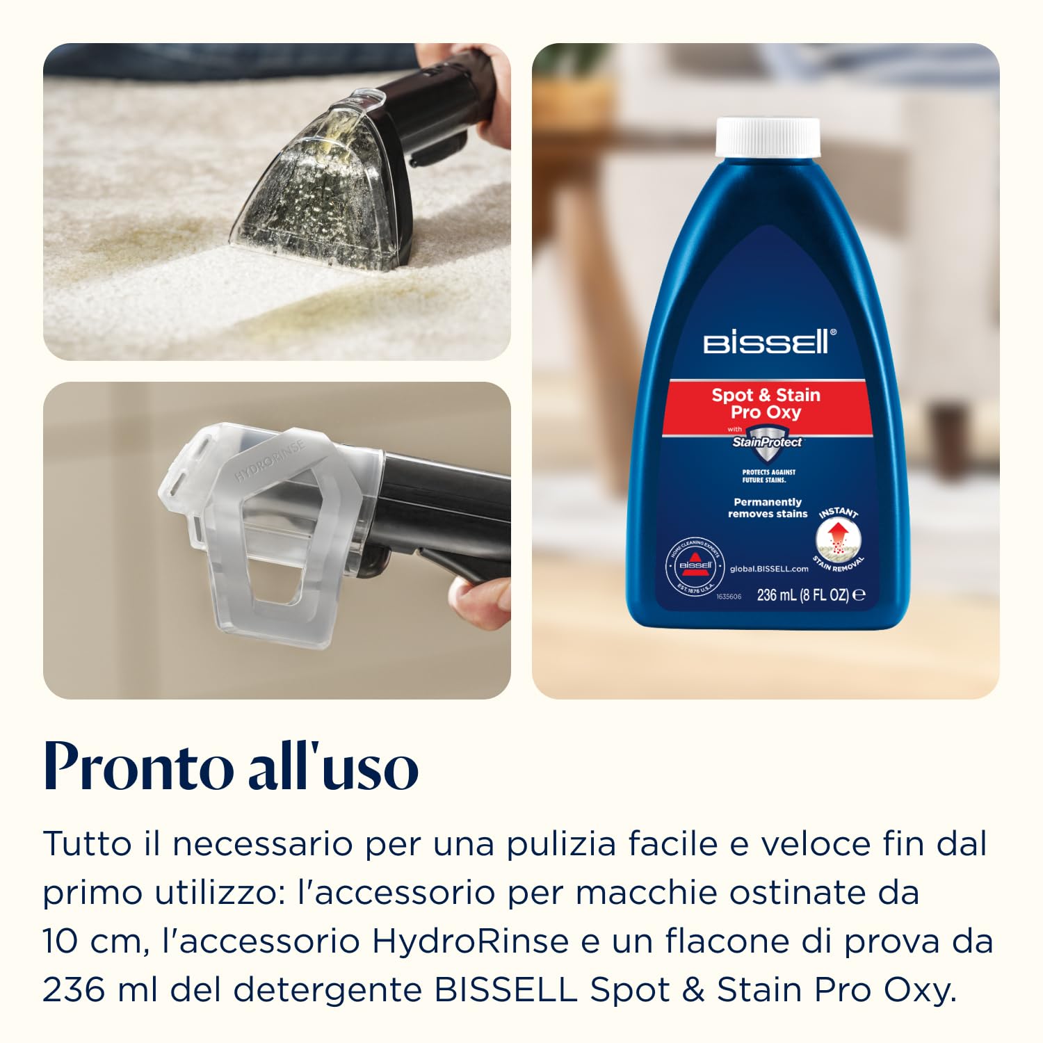BISSELL SpotClean ProHeat Advanced, Lavatappeti, Pulitore per tappeti e tappezzeria, Lava tappezzeria, Motore 1125W, Pulizia tripla macchie ostinate, Compatto multi-superficie, Filaire, 3924N