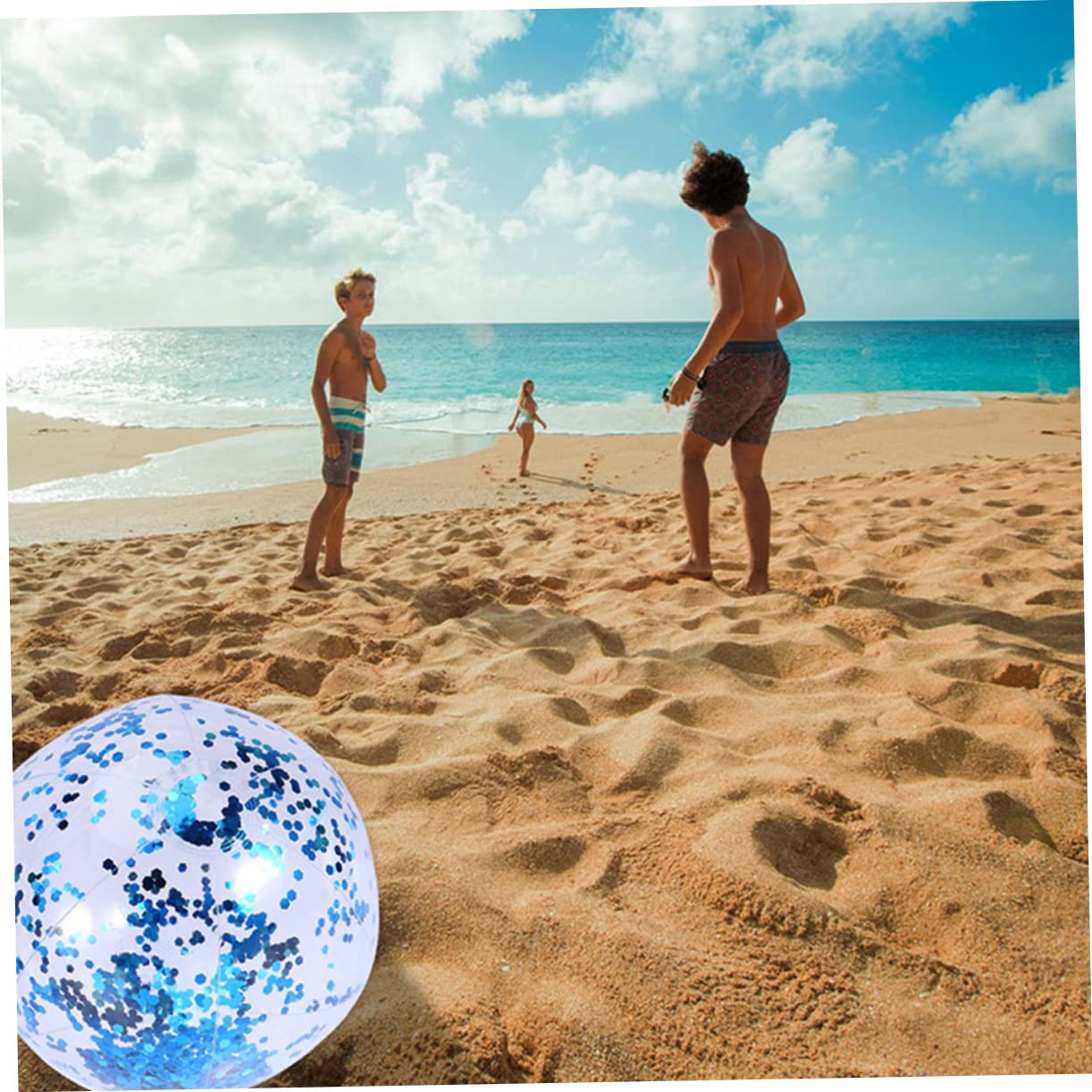 BESTonZON 2 Set Pallone Da Spiaggia Con Paillettes Scivolo Gonfiabile Per Piscina Giocattolo Da Piscina Palloni Da Spiaggia Pompa Per Gonfiaggio Palloncini Palla Gonfiabile 4 pezzi * 2