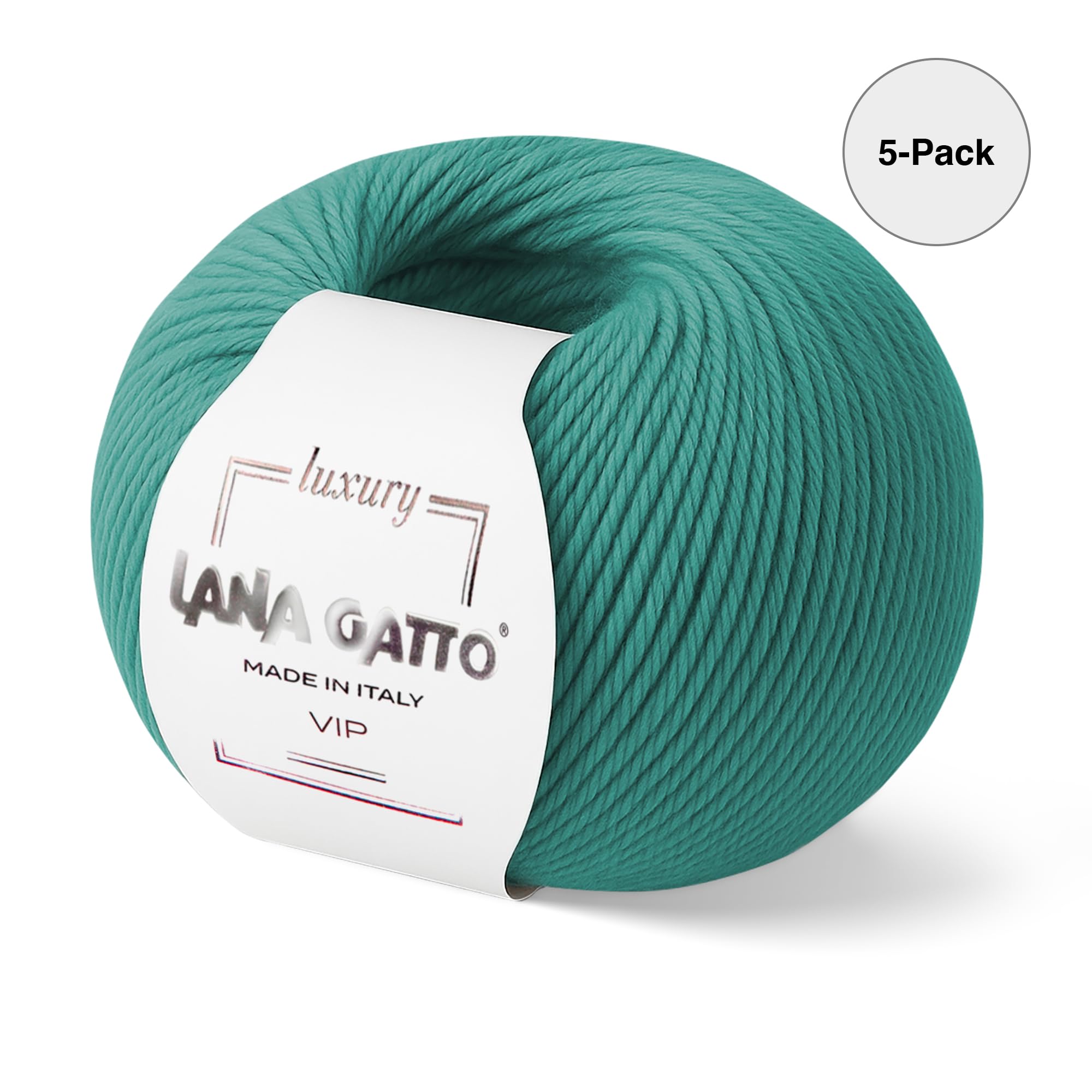 5 Ovillos de cachemira y lana merino extrafina, Lana Gatto Vip Line, 250 gr, 1000 mt, (Verde - 14635, 5)