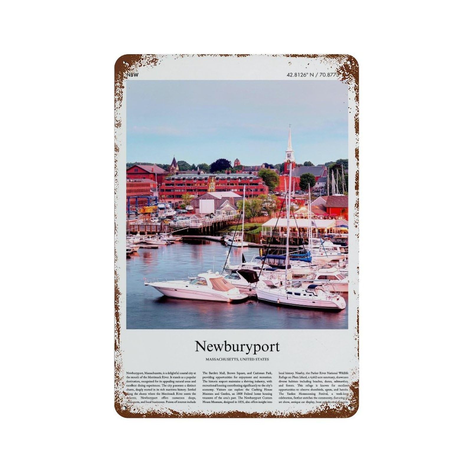 xiaoxiaoshen Newburyport Massachusetts, United States, USA City Scenery Wall Decor Art Metal Tin Poster Modern Home Decor Art Home Bar Shop Decorations Vintage Sign 30x20cm