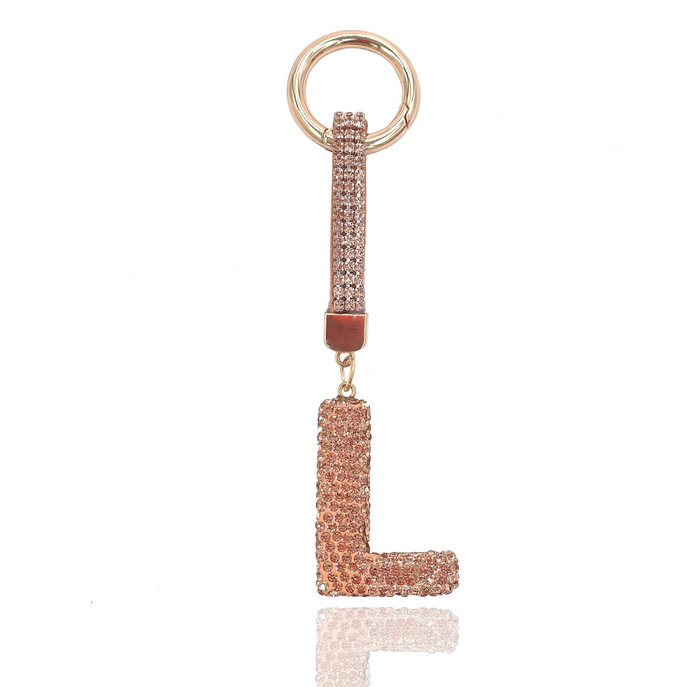 Gold Initial Letter Keychain Gift for Women Girls Bling Sparkly Cute Backpack Car Key Accessories