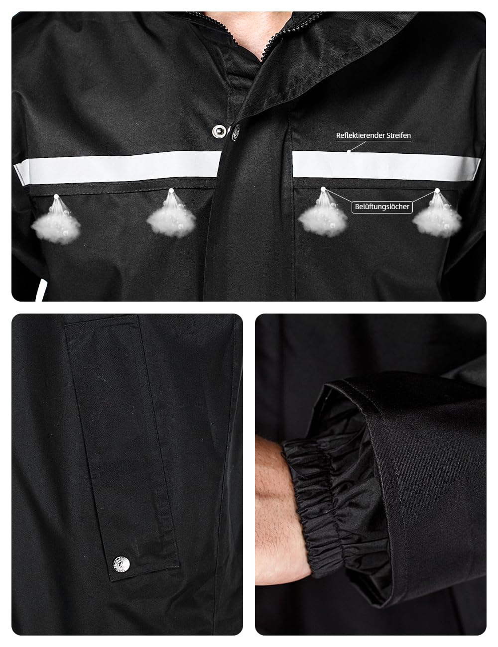 Coutyuyi Homme Veste de pluie imperméable à long manteau de pluie pour capuche réutilisable Vêtements de pluie légers réfléchissants