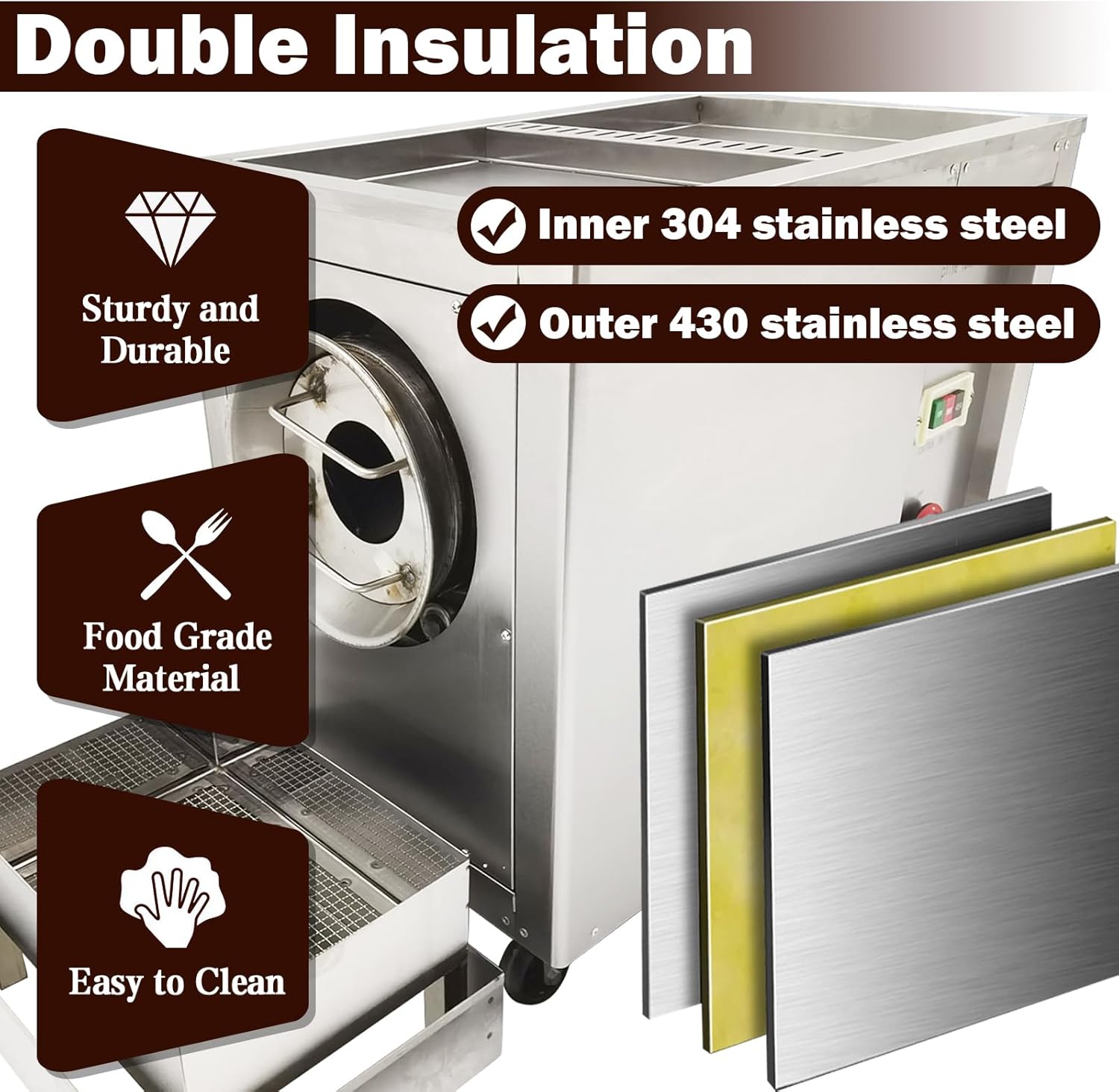 TECHTONGDA Commercial Coffee Roasters 16.5lbs Stainless Steel Stir-Frying Machine Full-Automatic Gas Type Nuts Bean Roasting Machine Coffee Beans, Chestnuts, Peanuts, Seeds, Walnuts 32℉-572℉